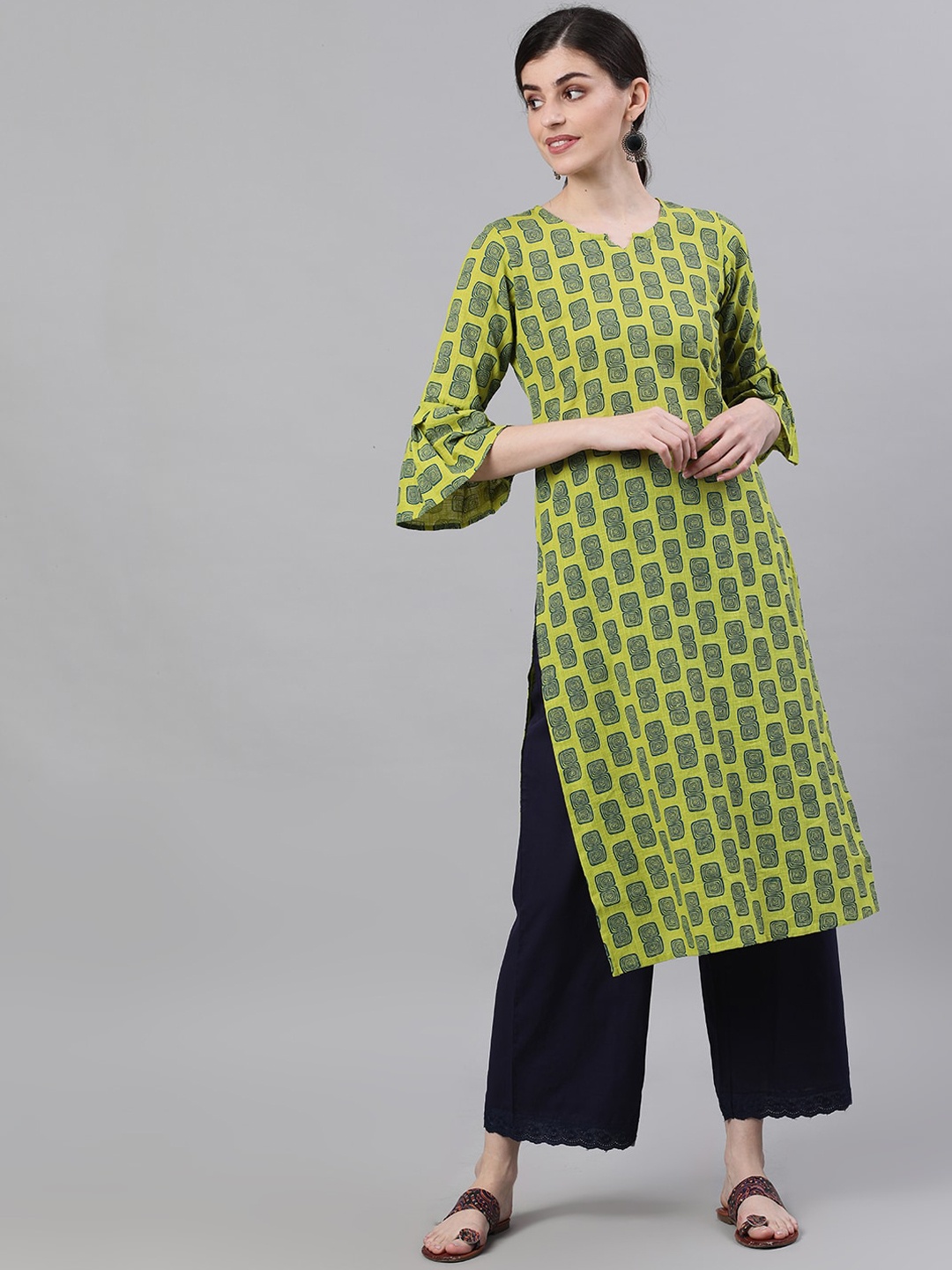 

AASI - HOUSE OF NAYO Women Green Printed Straight Kurta