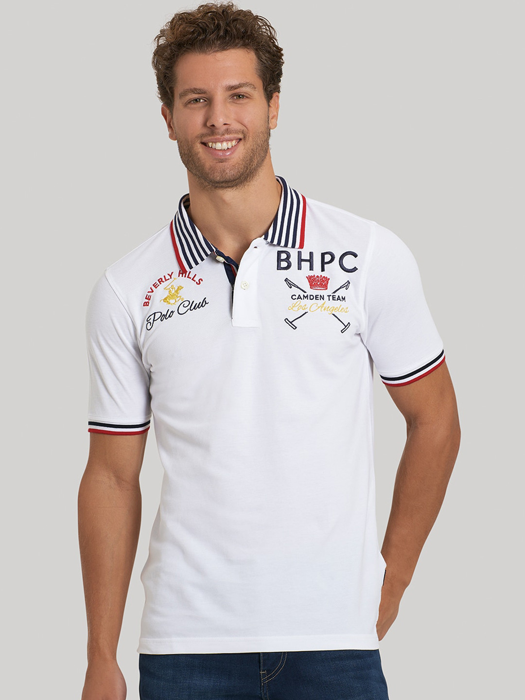 

Beverly Hills Polo Club Men White Printed Polo Collar T-shirt