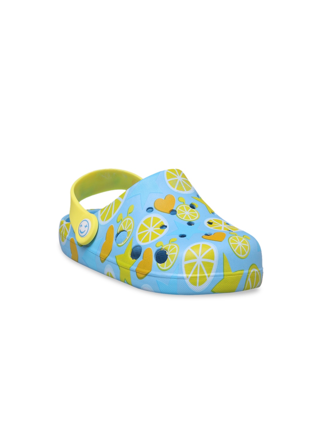 

Yellow Bee Kids Blue Fruit and Star Printed Clogs