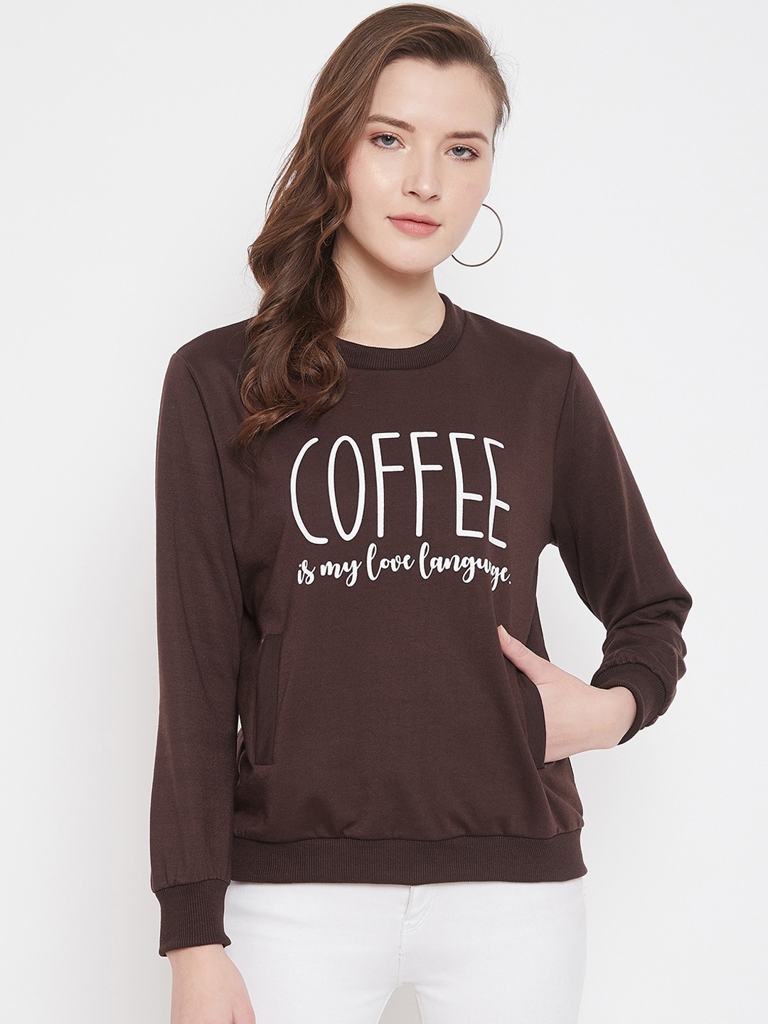 

PURYS Women Brown Printed Sweatshirt