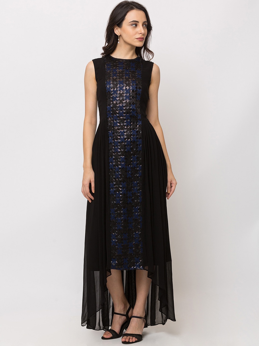 

SHECZZAR Women Black Self Design Maxi Dress