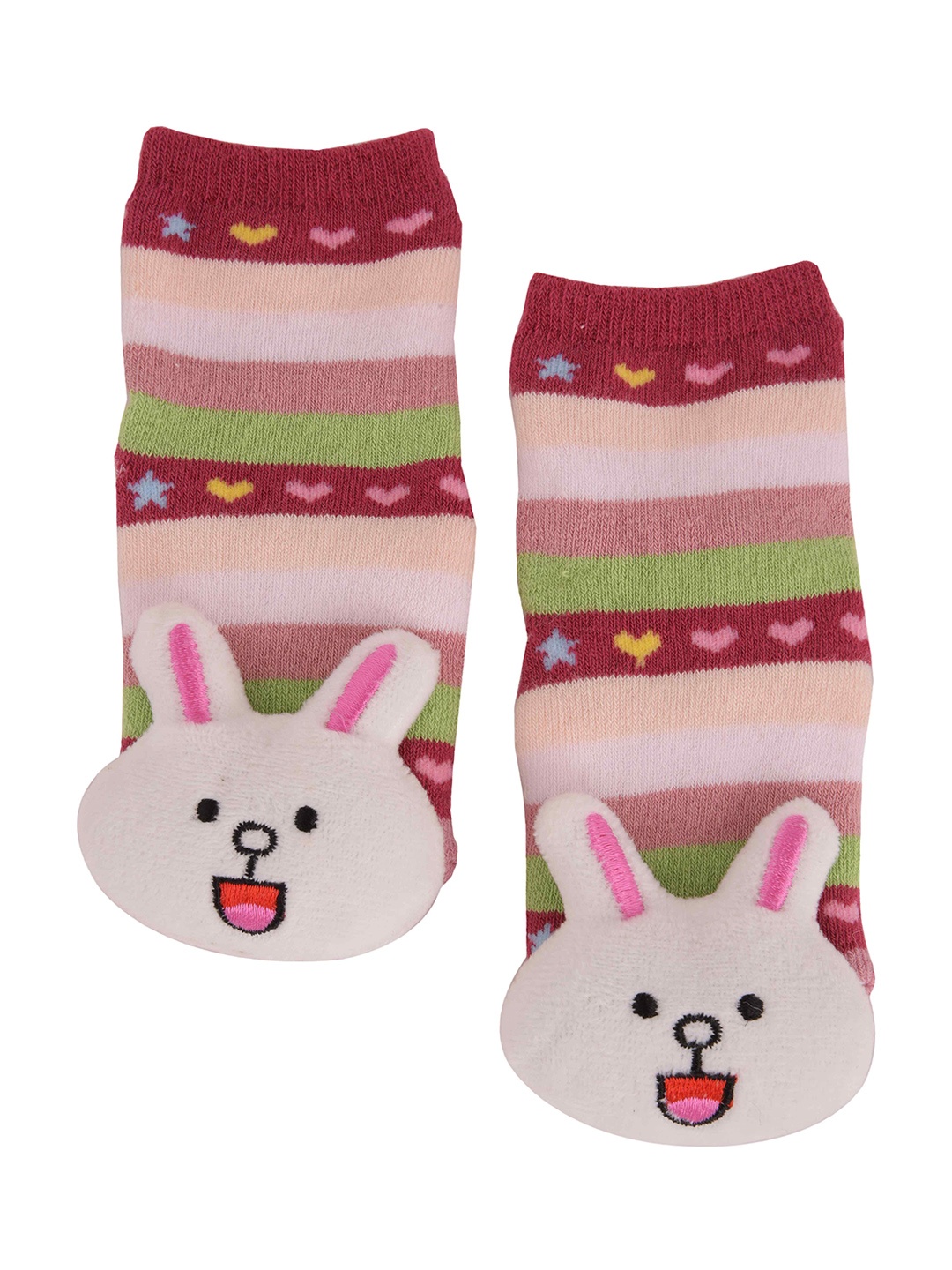 

Yellow Bee Infant Girls Pink & Maroon Patterned Bunny Anti-Skid Ankle-Length Socks