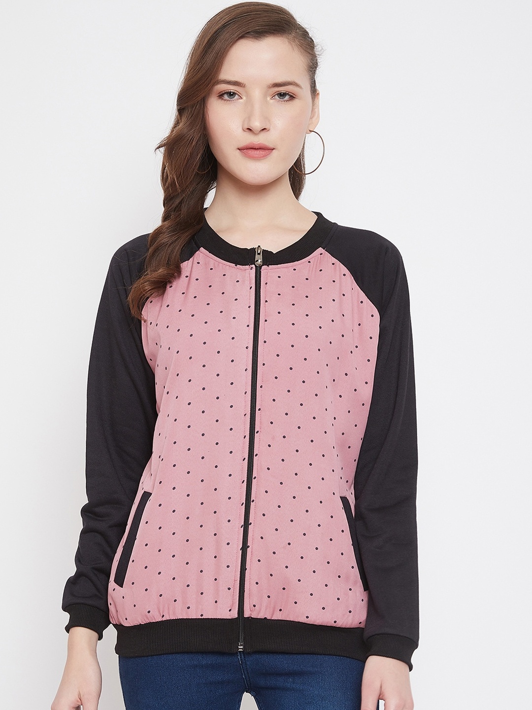 

PURYS Women Black & Pink Printed Bomber Jacket