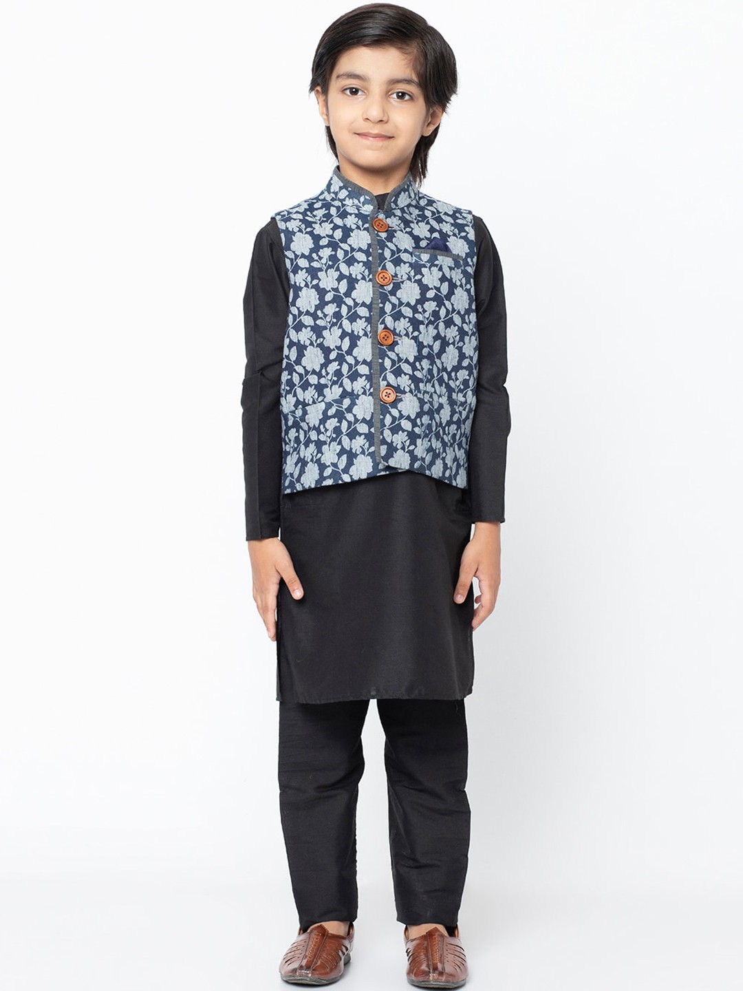 

KISAH Boys Black & Blue Solid Kurta with Pyjamas & Nehru Jacket