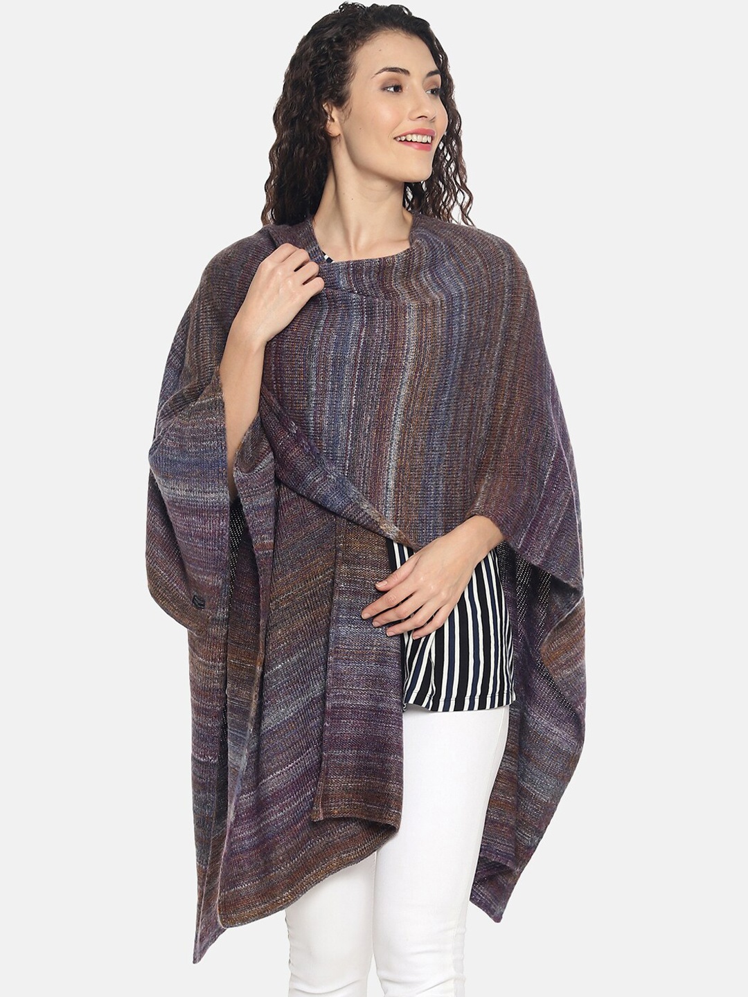 

513 Women Purple & Brown Woven Design Acrylic Kimono Shrug