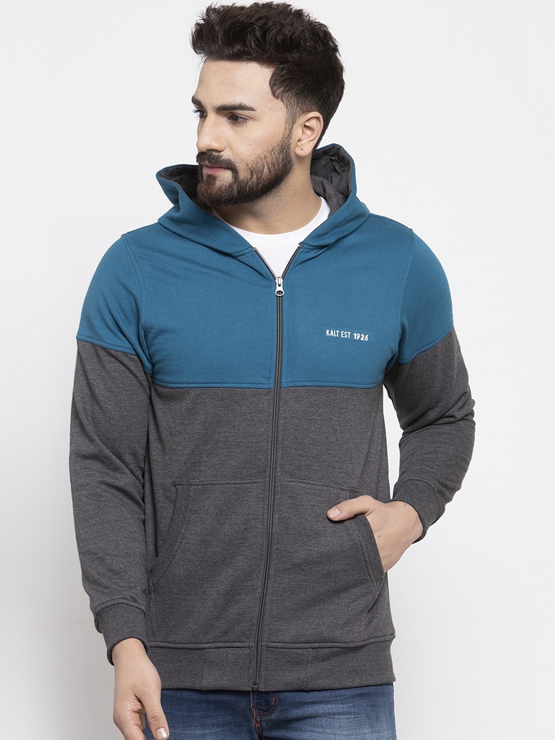 Kalt Men Grey Colourblocked Sweatshirt