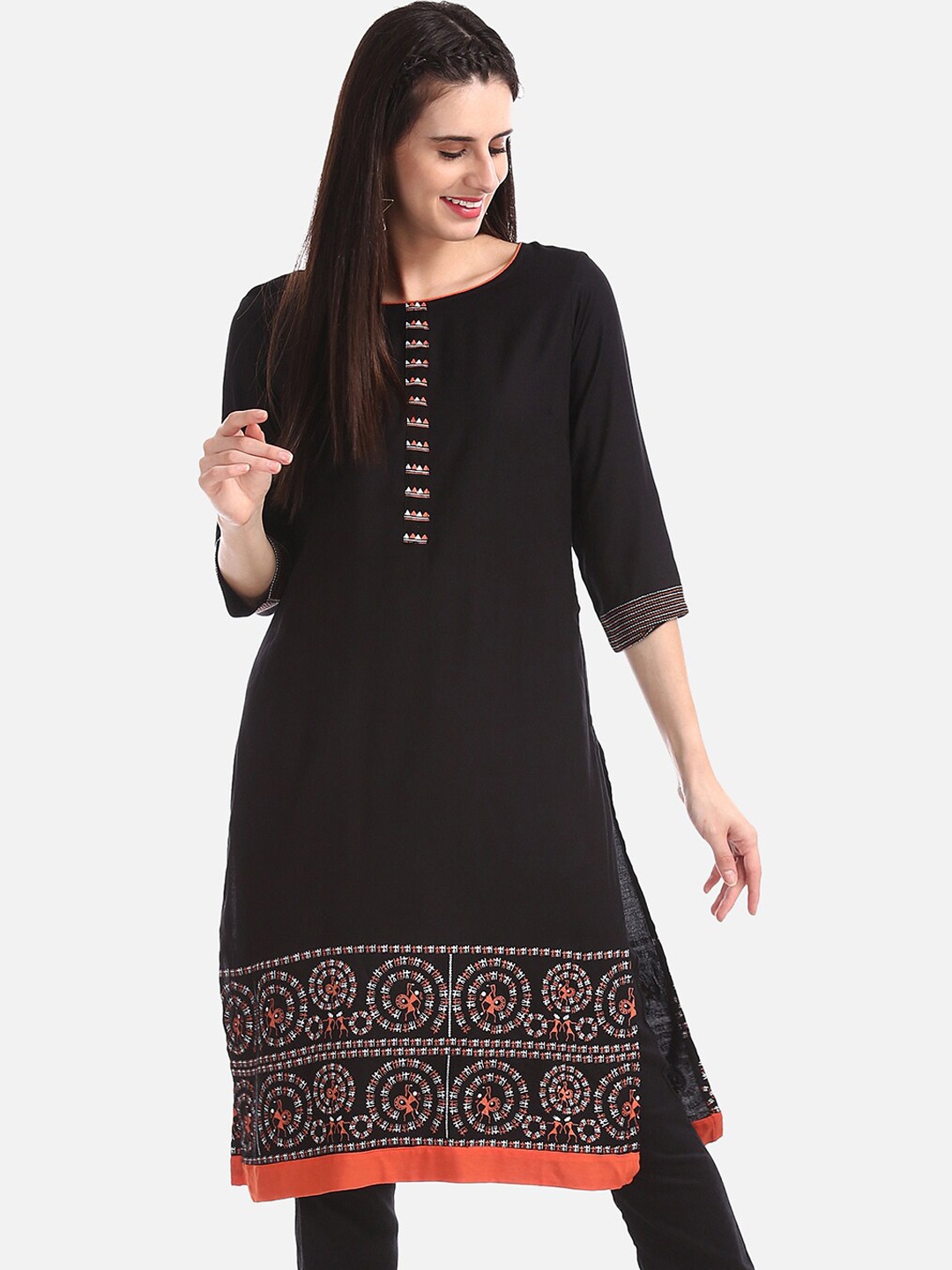 

Karigari Women Black Printed A-Line Kurta