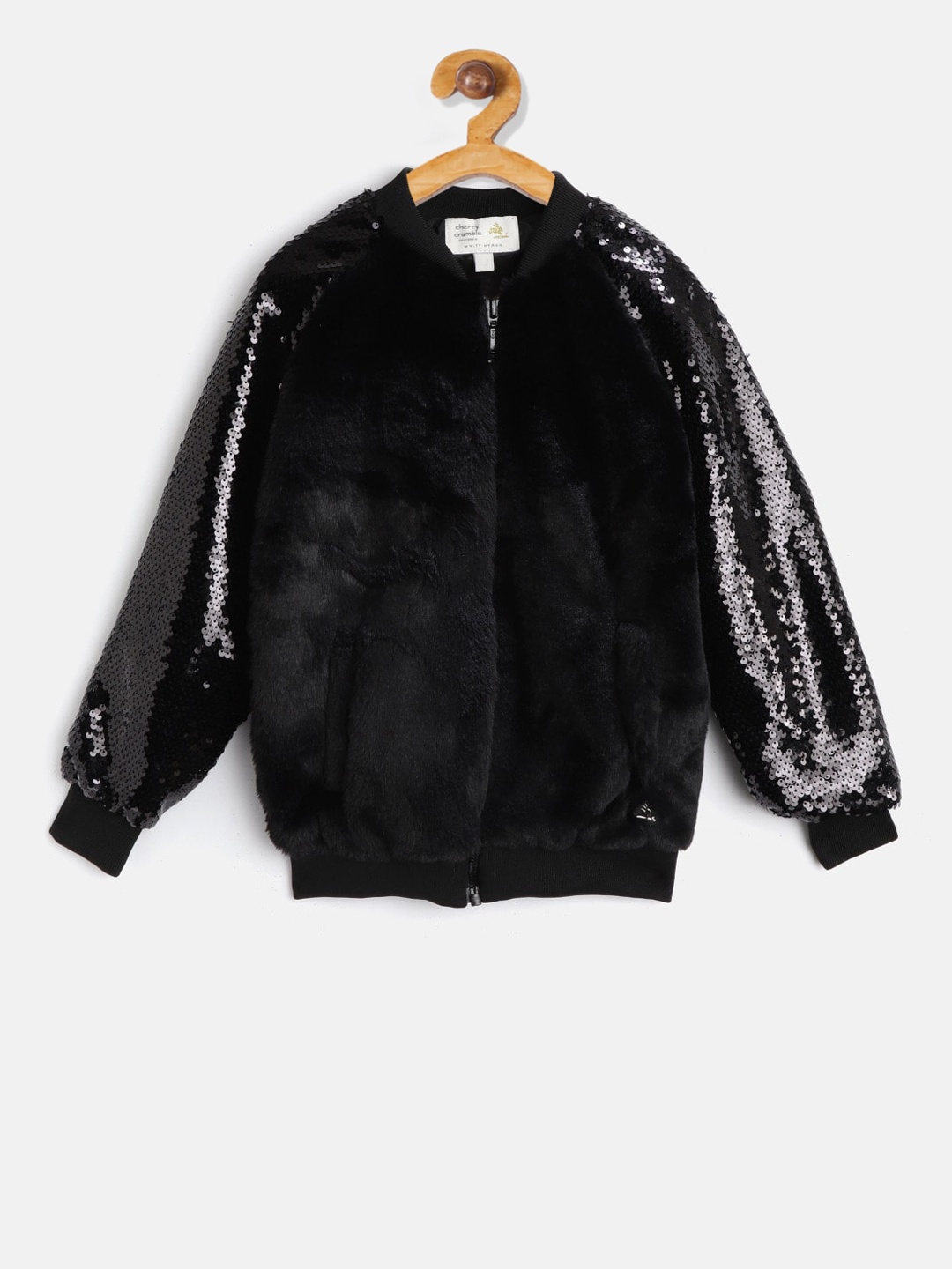 

Cherry Crumble Girls Black Self Design Bomber Jacket
