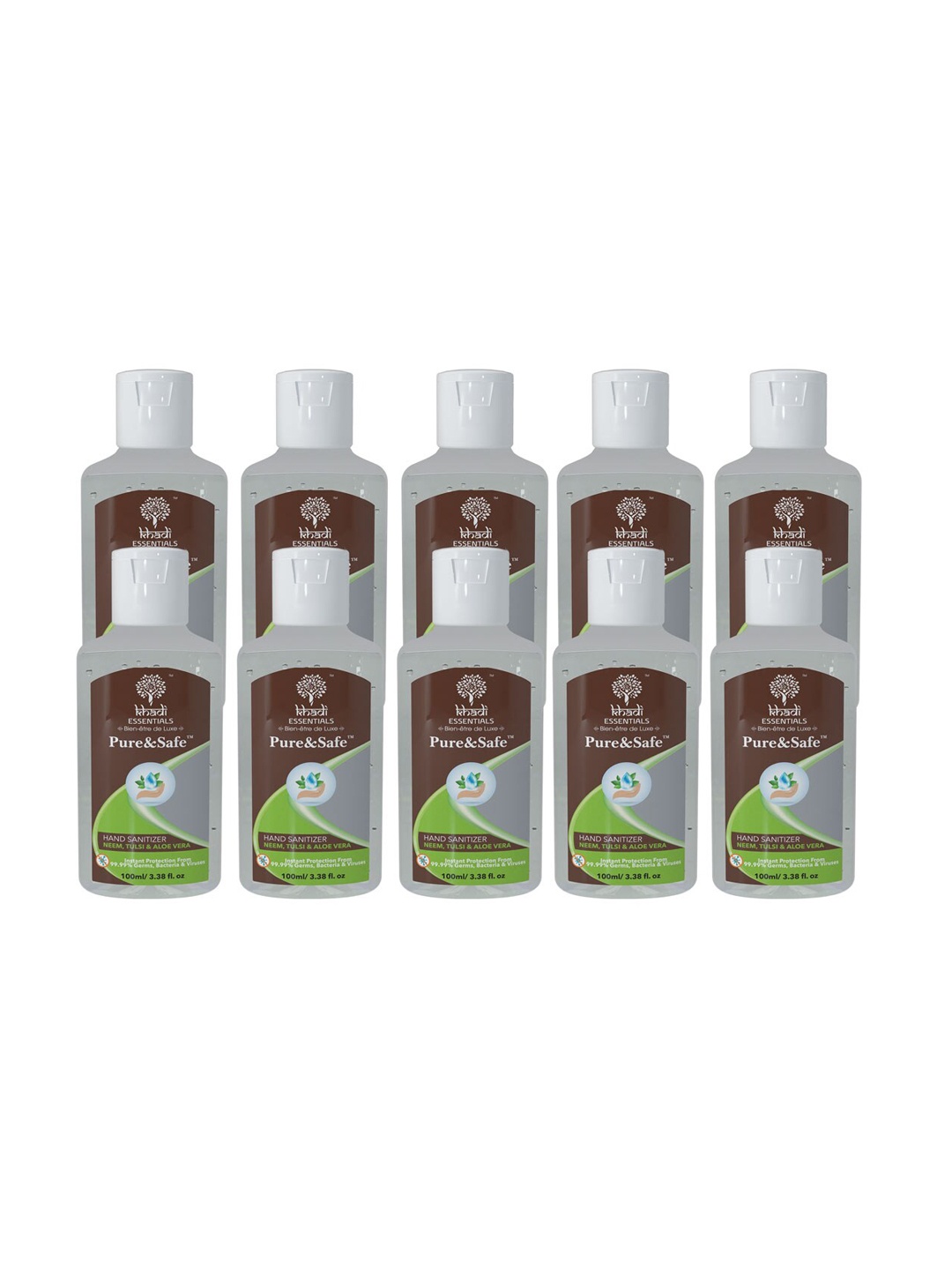 

Khadi Essentials 70%+ Ethyl Alcohol Pocket Sanitizer for Hands 100ml Pack of 10 Non Drying, White