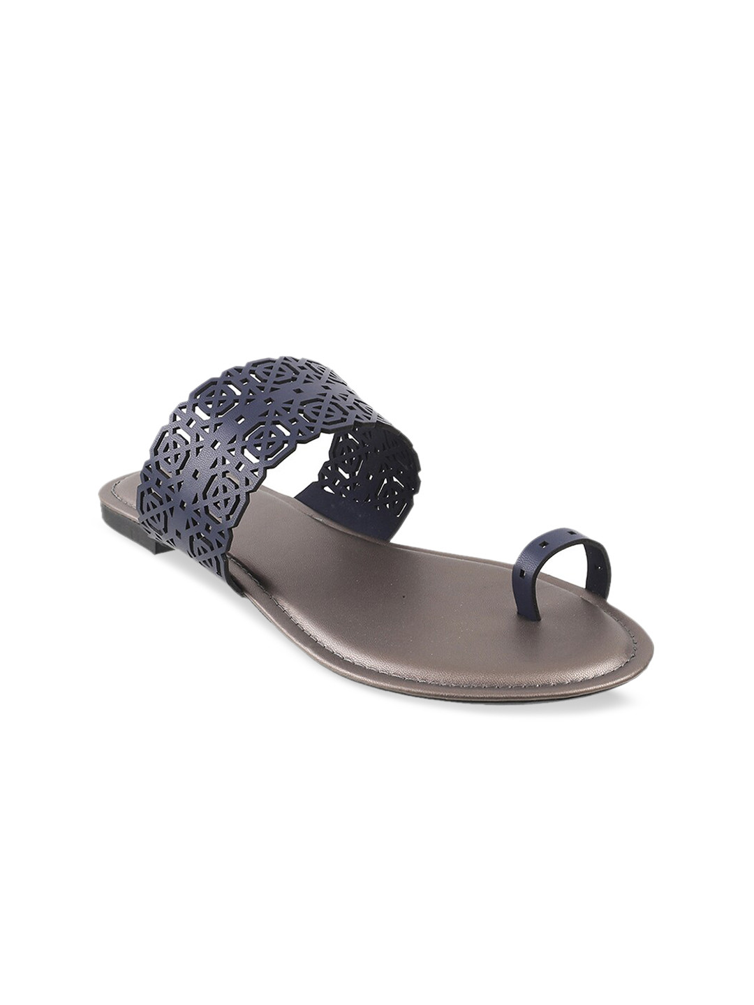 

Metro Women Navy Blue Textured One Toe Flats