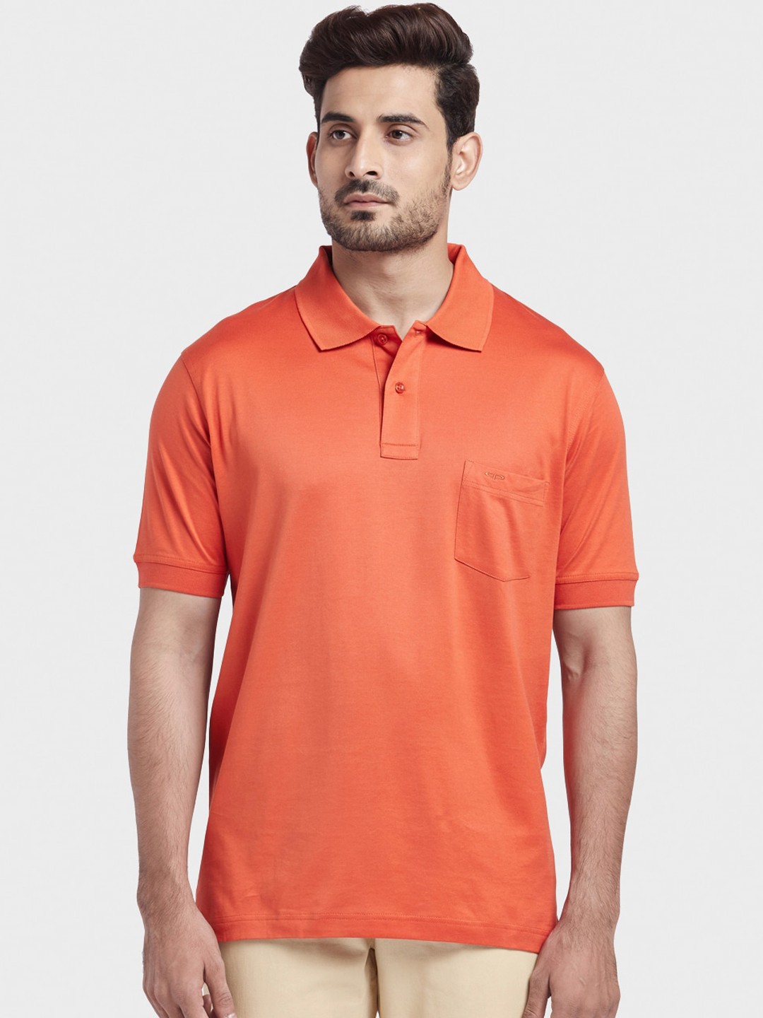 

ColorPlus Men Orange Solid Polo Collar T-shirt