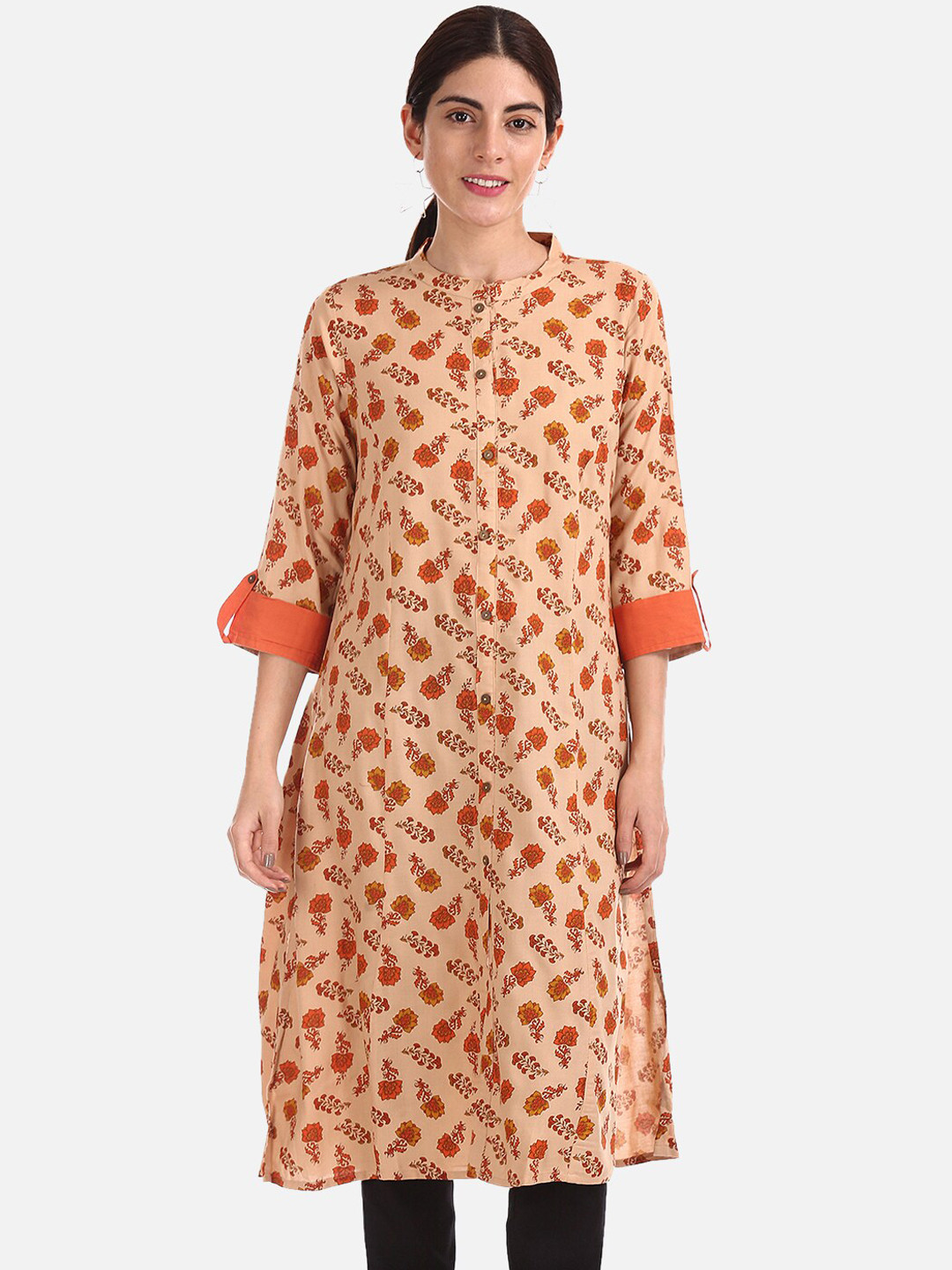 

Karigari Women Beige Printed A-Line Kurta