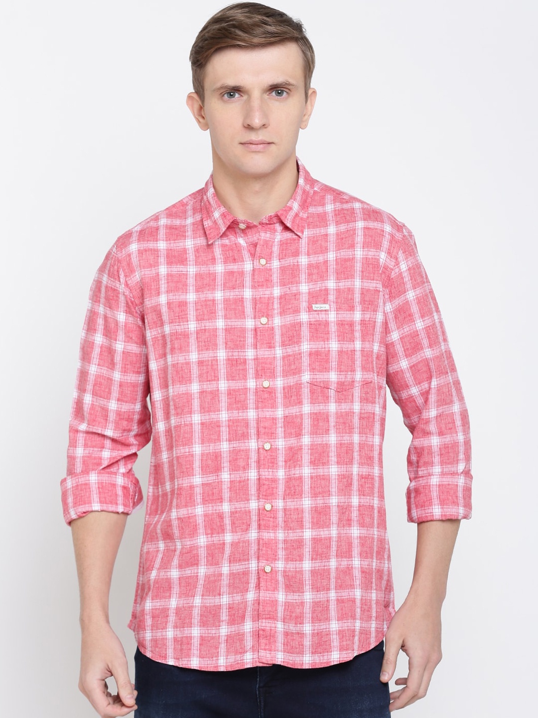 

Pepe Jeans Men Pink Regular Fit Checked Casual Shirt