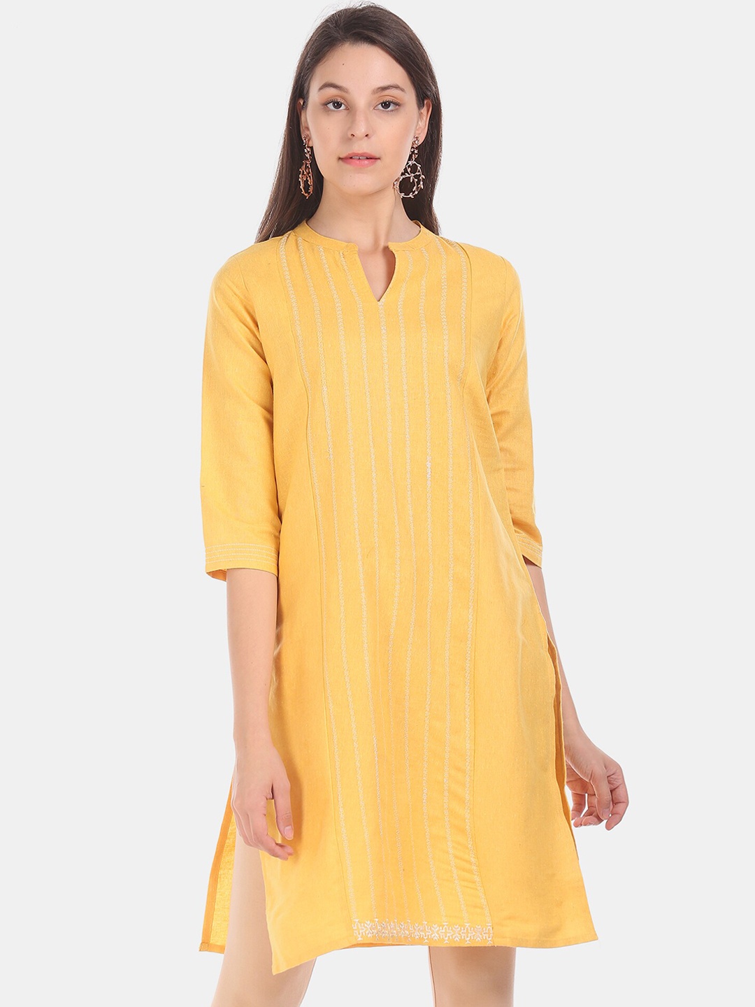 

Karigari Women Yellow Striped A-Line Kurta