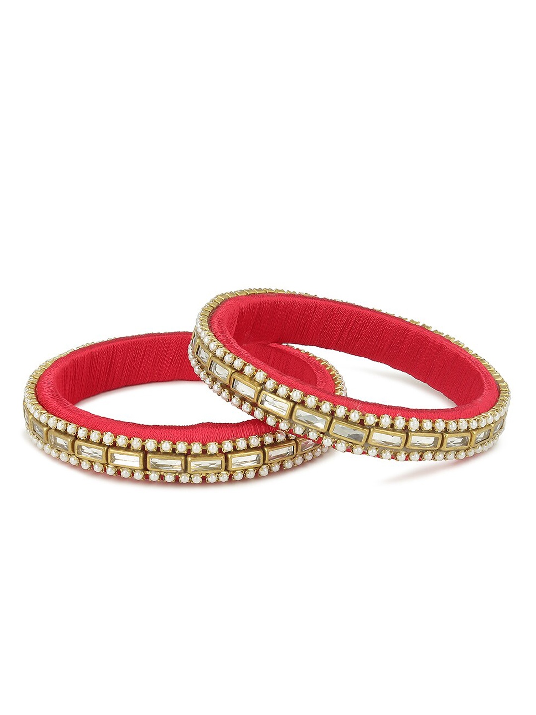 

AKSHARA Set Of 2 Stone-Studded Handcrafted Silk Thread Bangles, Red