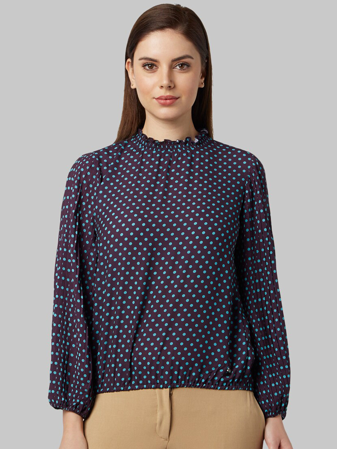 

Park Avenue Woman Purple & Turquoise Blue Polka Dot Printed A-Line Top