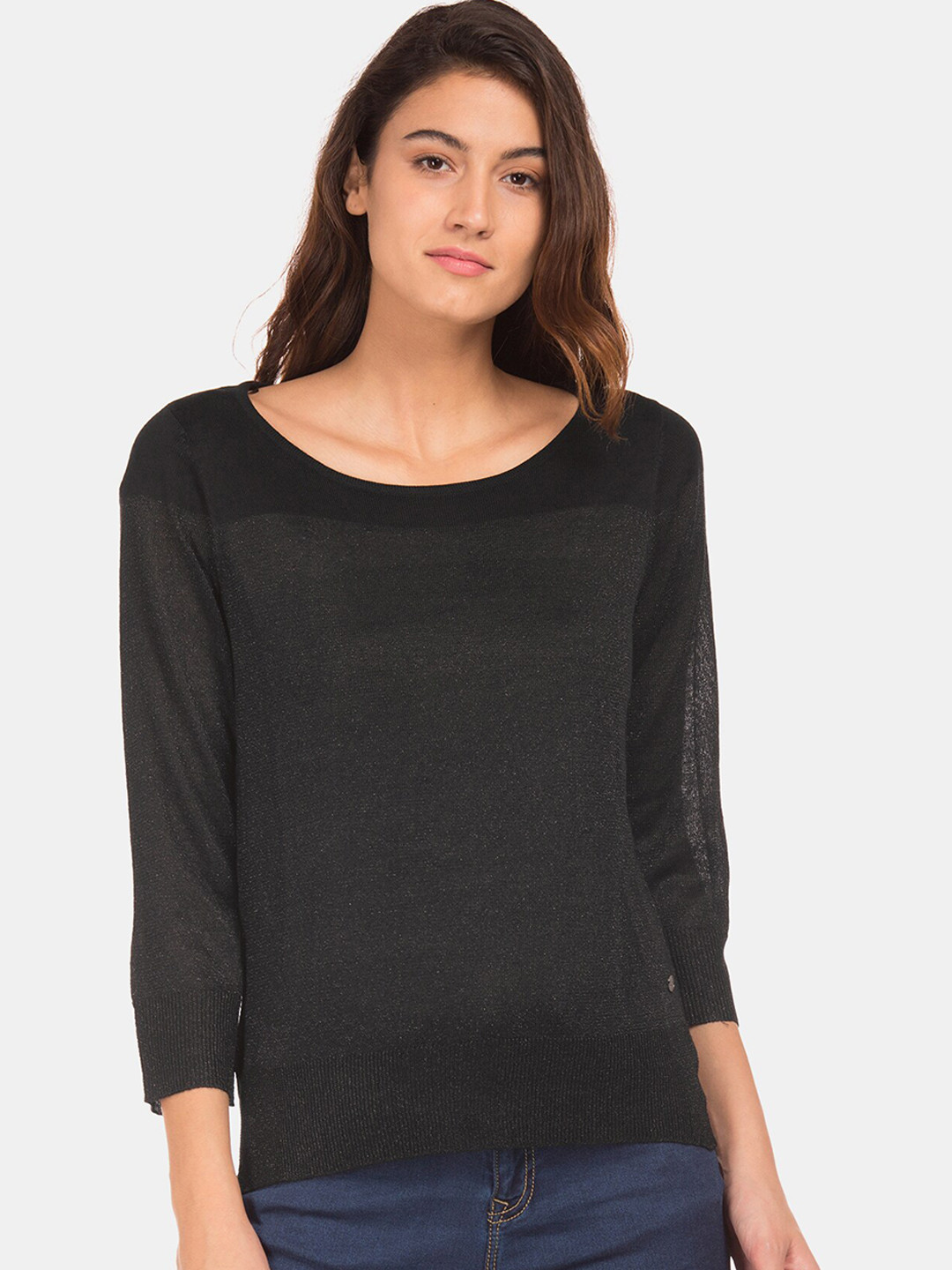 

U.S. Polo Assn. Women Charcoal Grey & Black Colourblocked Top