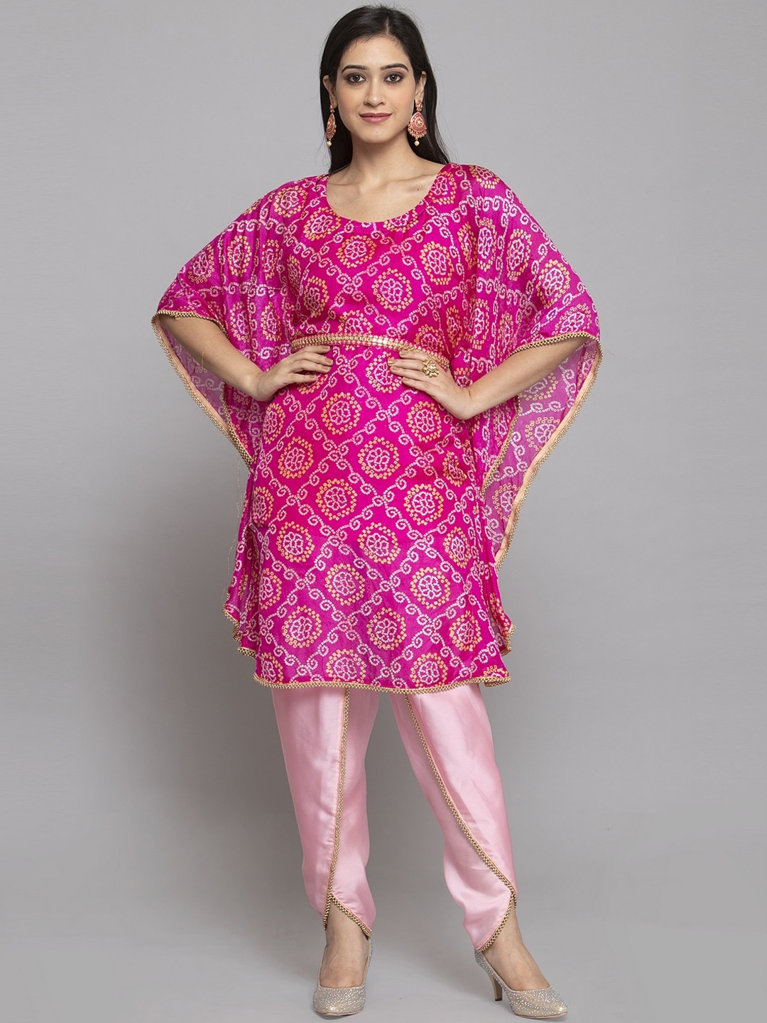 

Get Glamr Women Pink Bandhani Printed Kurti with Dhoti Pants