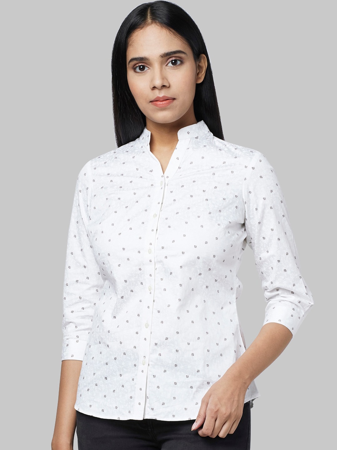 

Park Avenue Woman White Regular Fit Printed Casual Shirt