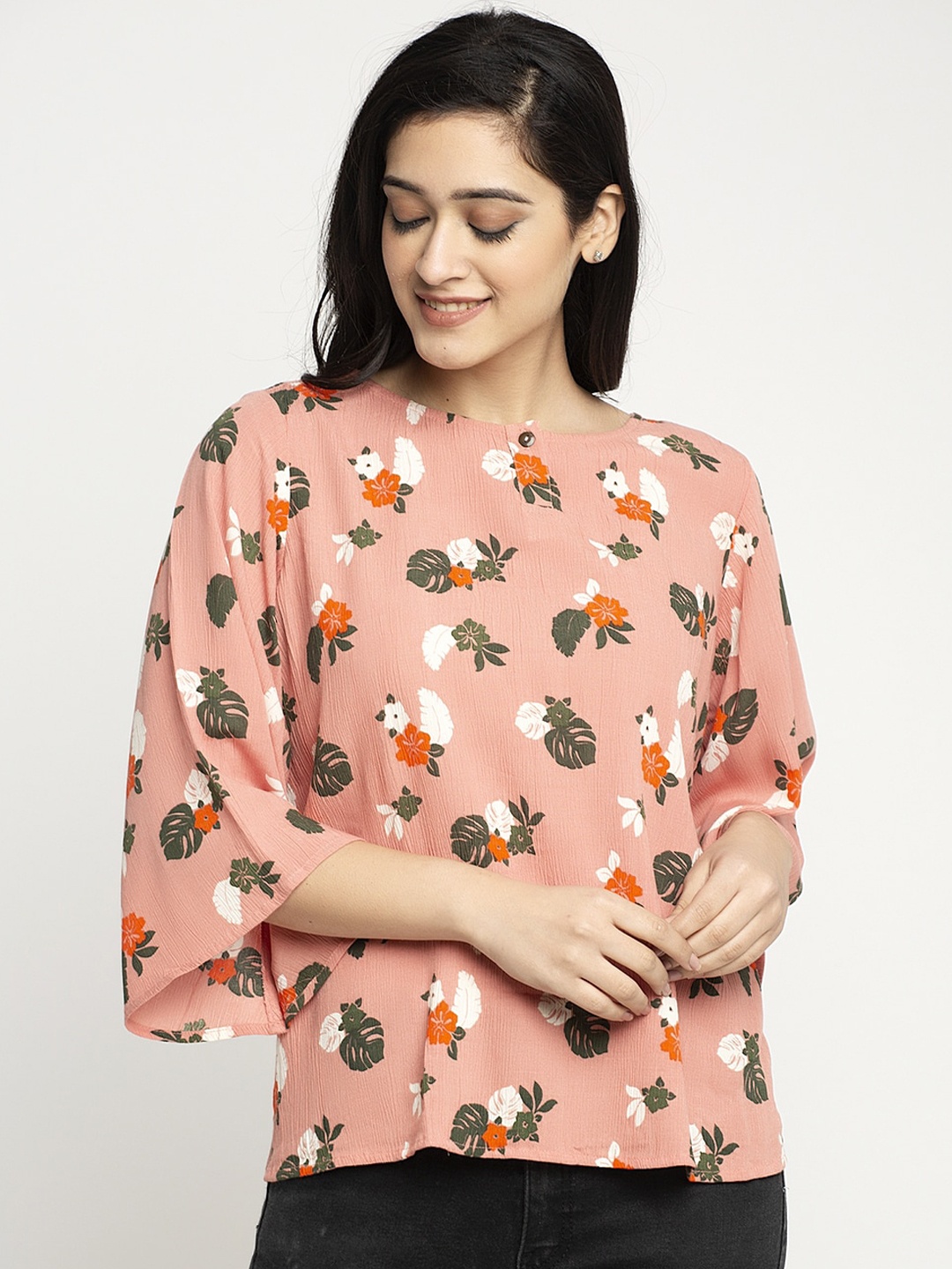 

Ayaany Women Pink Printed Pure Cotton Top