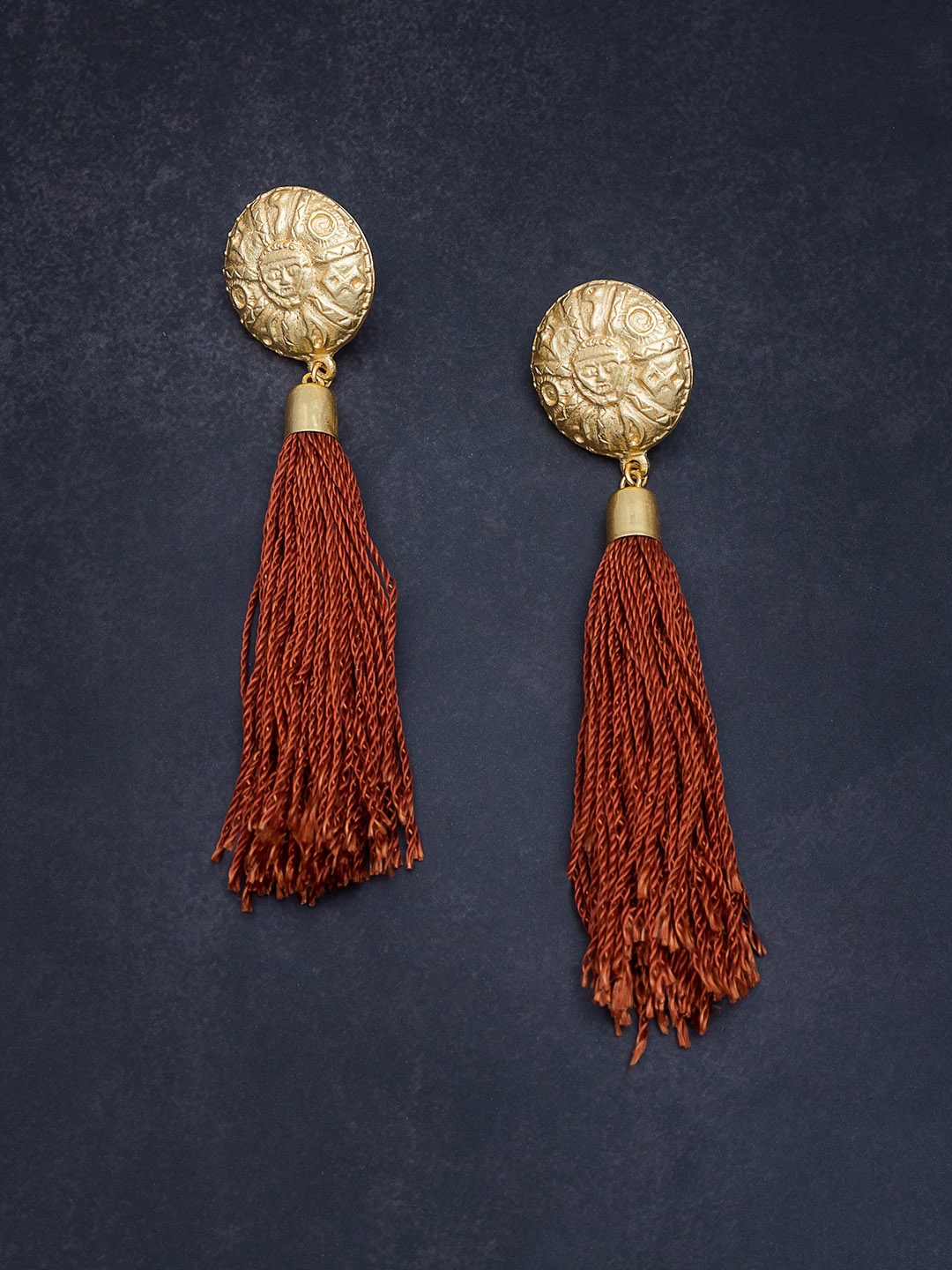

Golden Peacock Gold-Toned & Rust Contemporary Drop Earrings