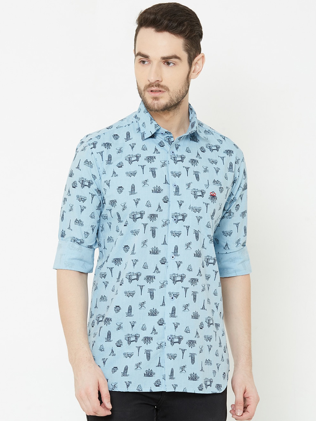 

Donzell Men Blue Comfort Regular Fit Printed Casual Shirt