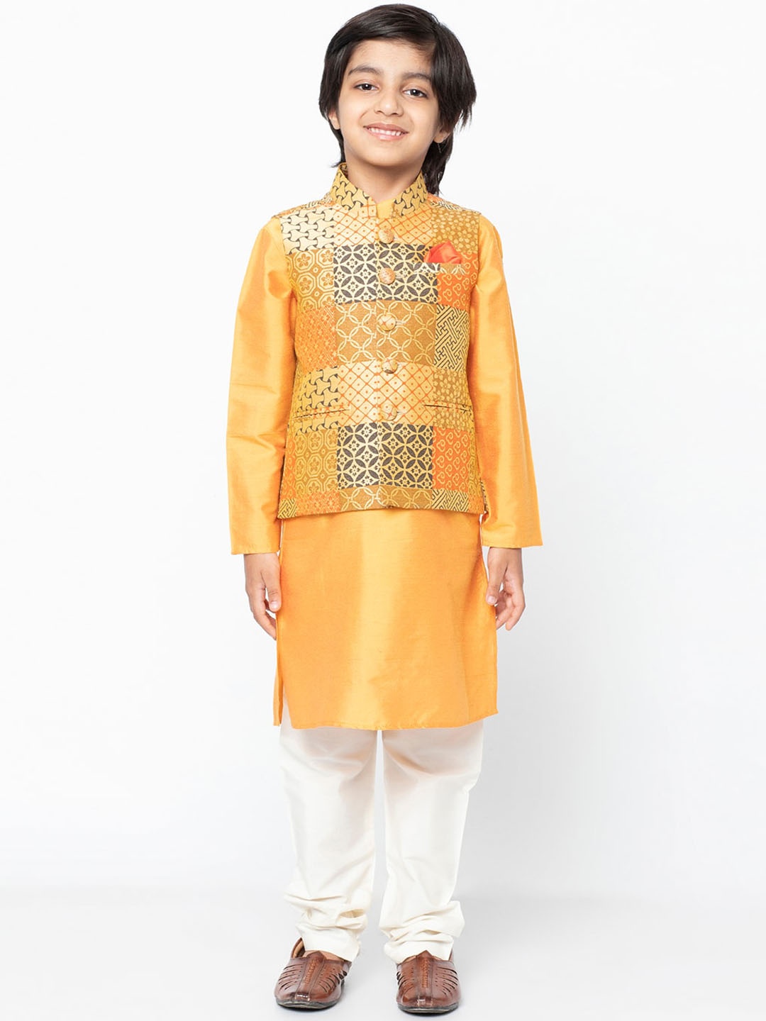 

KISAH Boys Orange & White Solid Kurta with Pyjamas