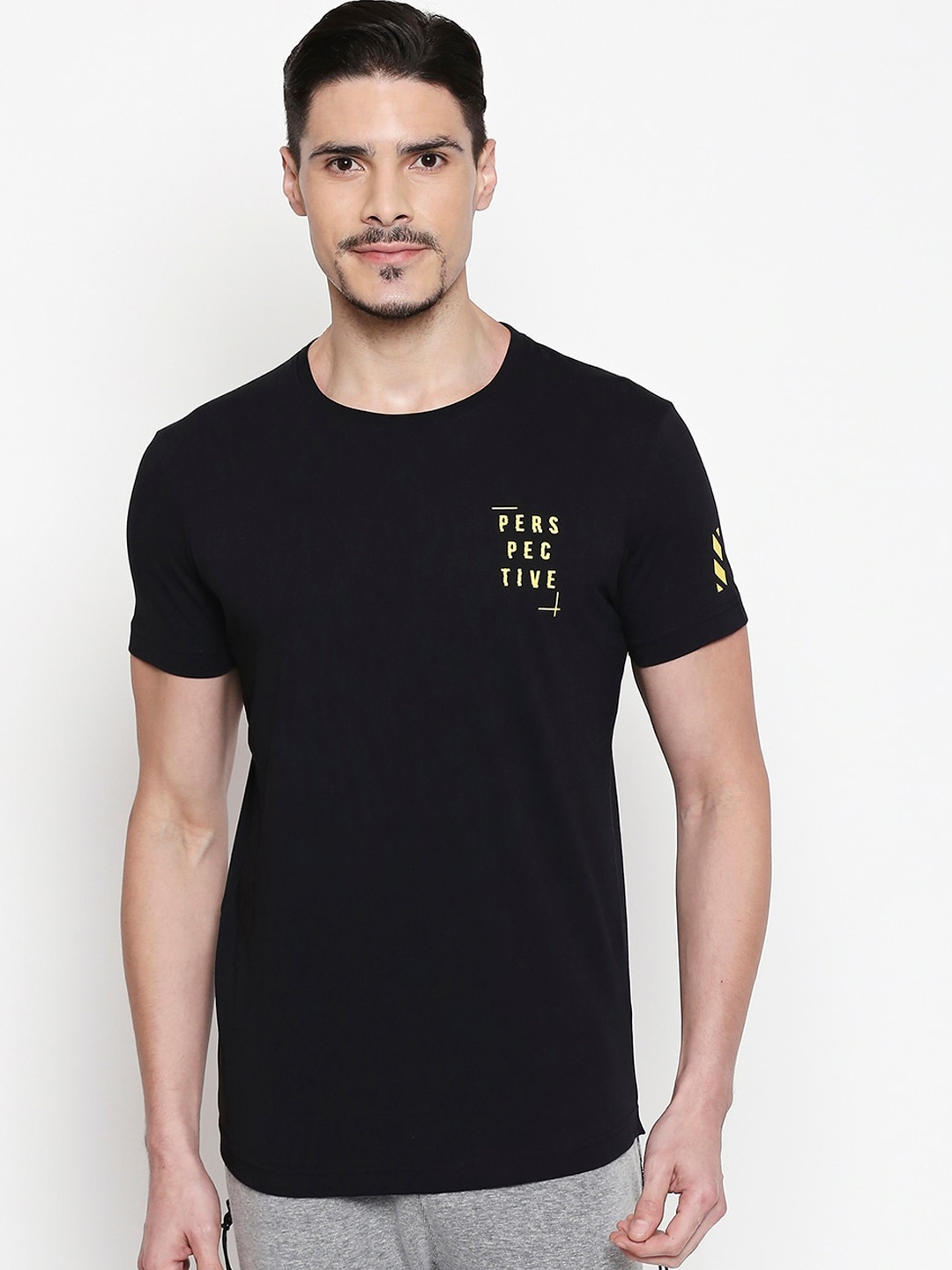 

Mufti Men Black Grey Slim Fit Printed Round Neck Pure Cotton T-shirt