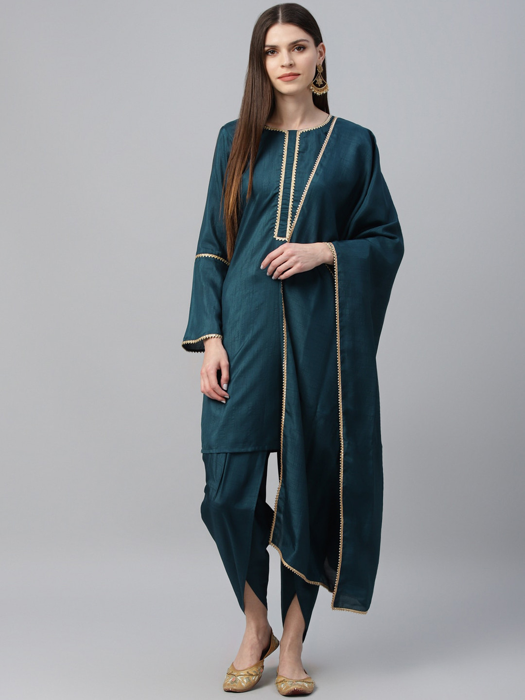 

Libas Blue Gotta Patti Kurta With Dhoti Pants & Dupatta