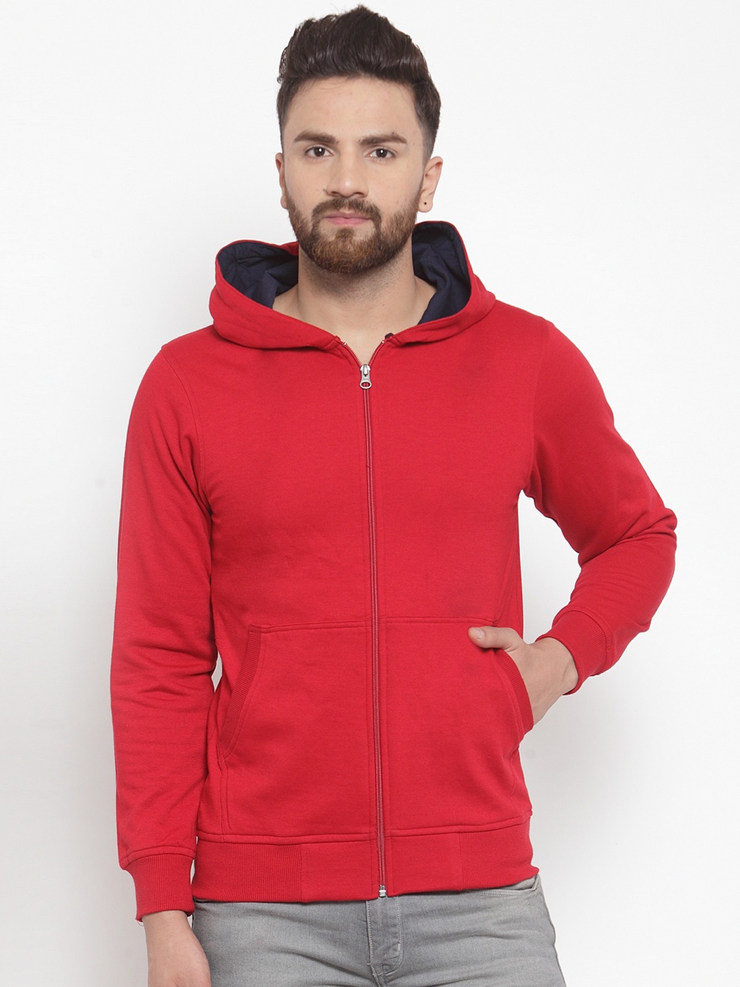 

Kalt Men Red Solid Hooded Sweatshirt