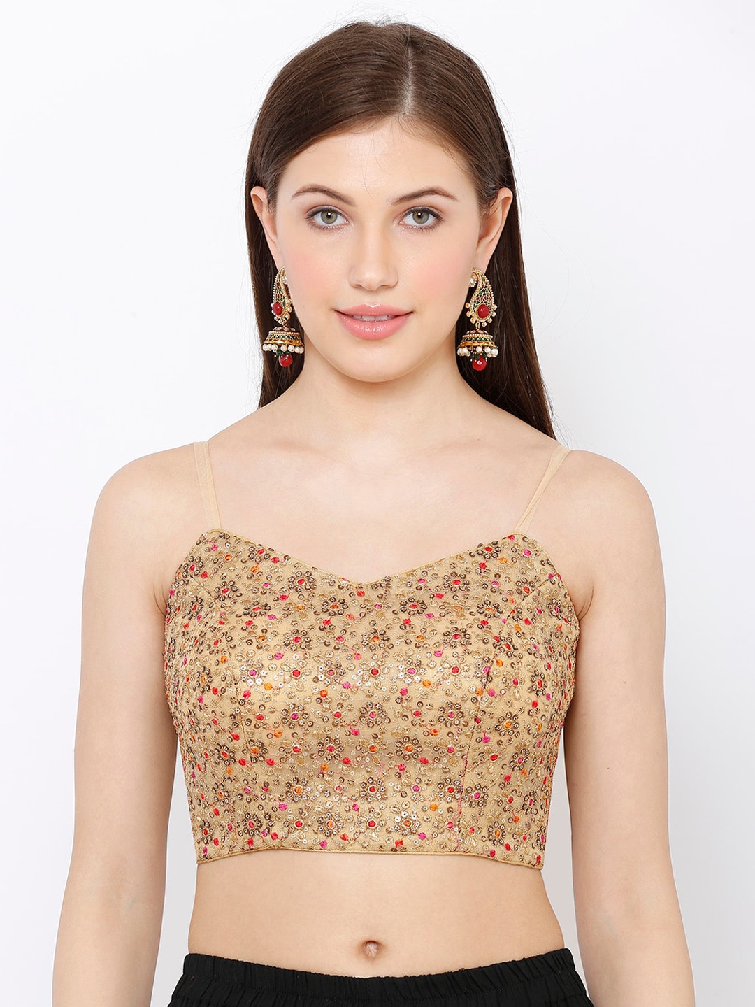 

SALWAR STUDIO Women Gold-Coloured Embroidered Readymade Saree Blouse