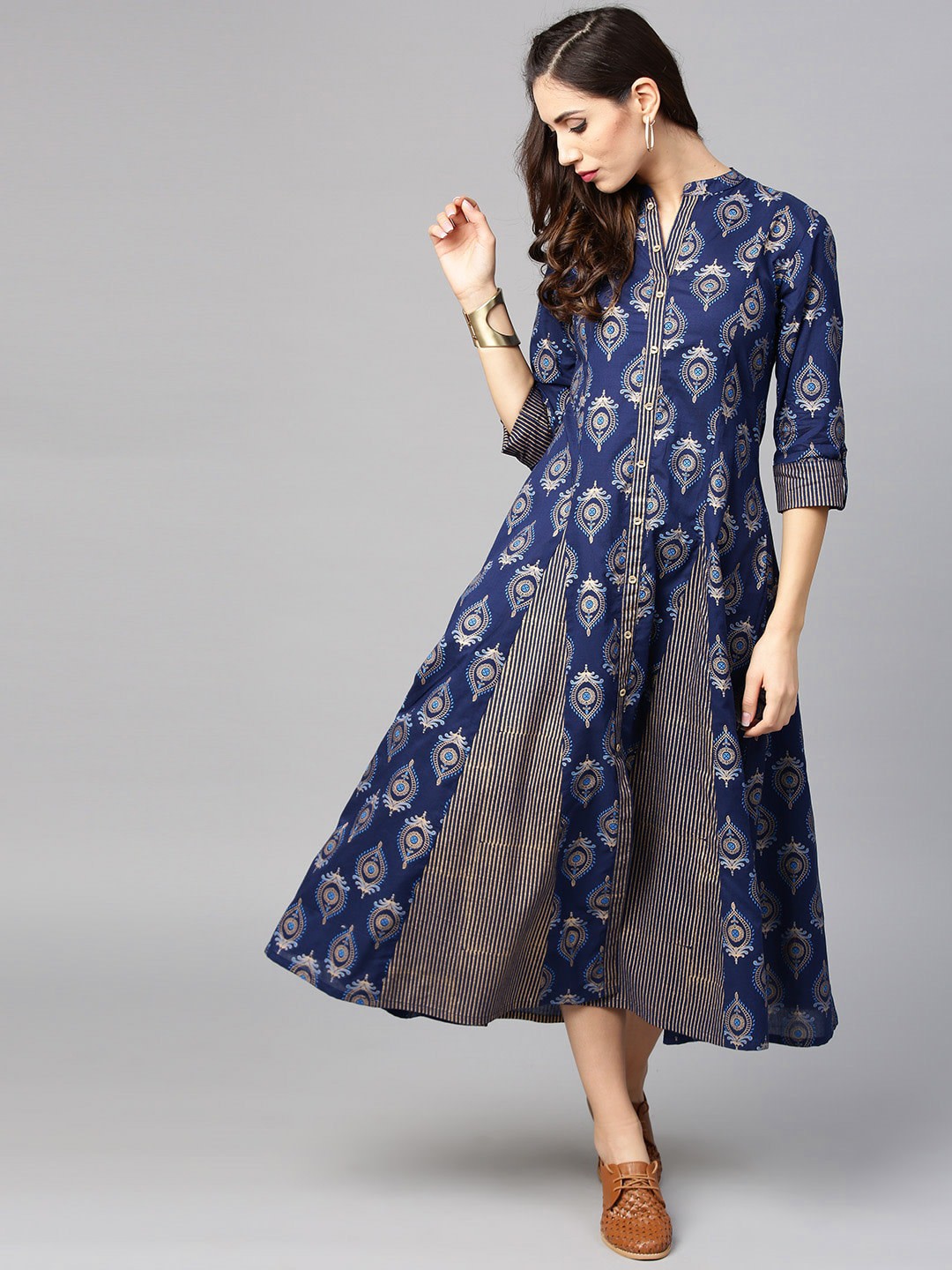 

Tulsattva Women Navy Blue Printed A-Line Dress