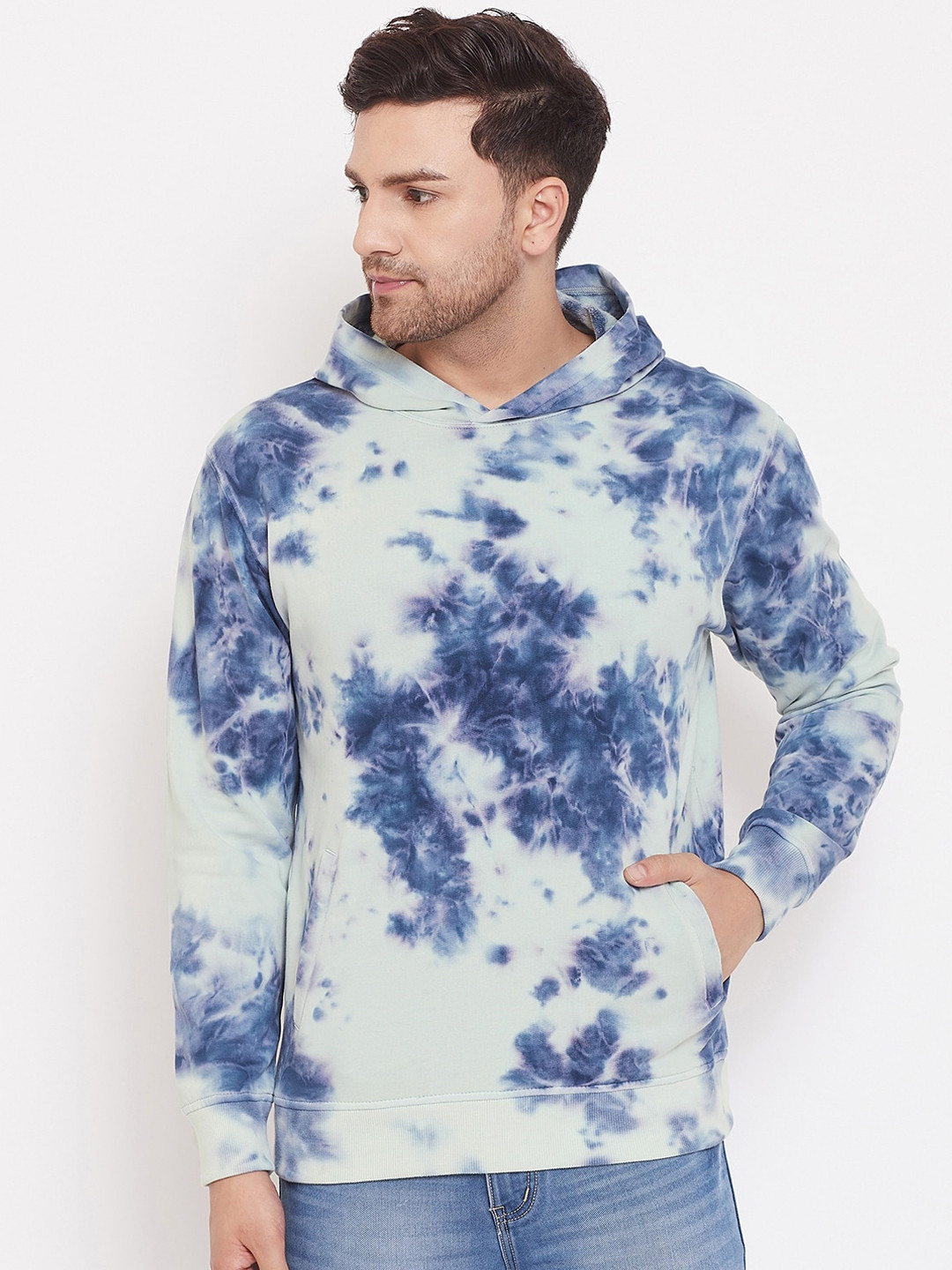 

CHILL WINSTON Men Blue & Off-White Tie-Dye Hooded Sweatshirt