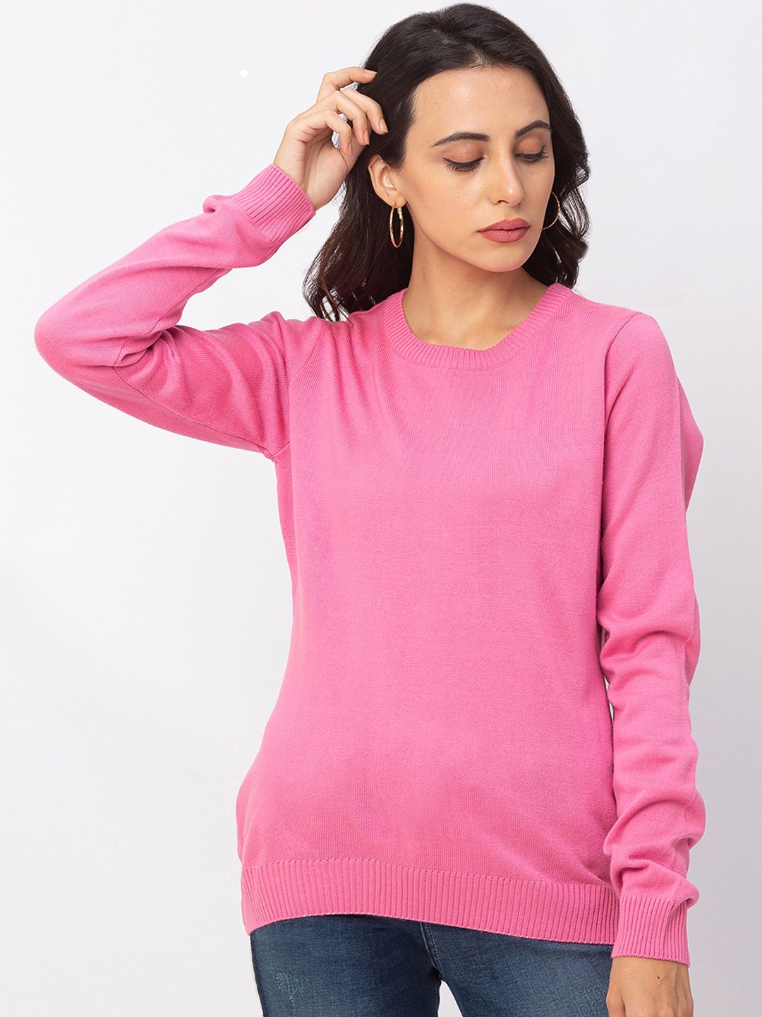 Globus Women Pink Solid Pullover Sweater