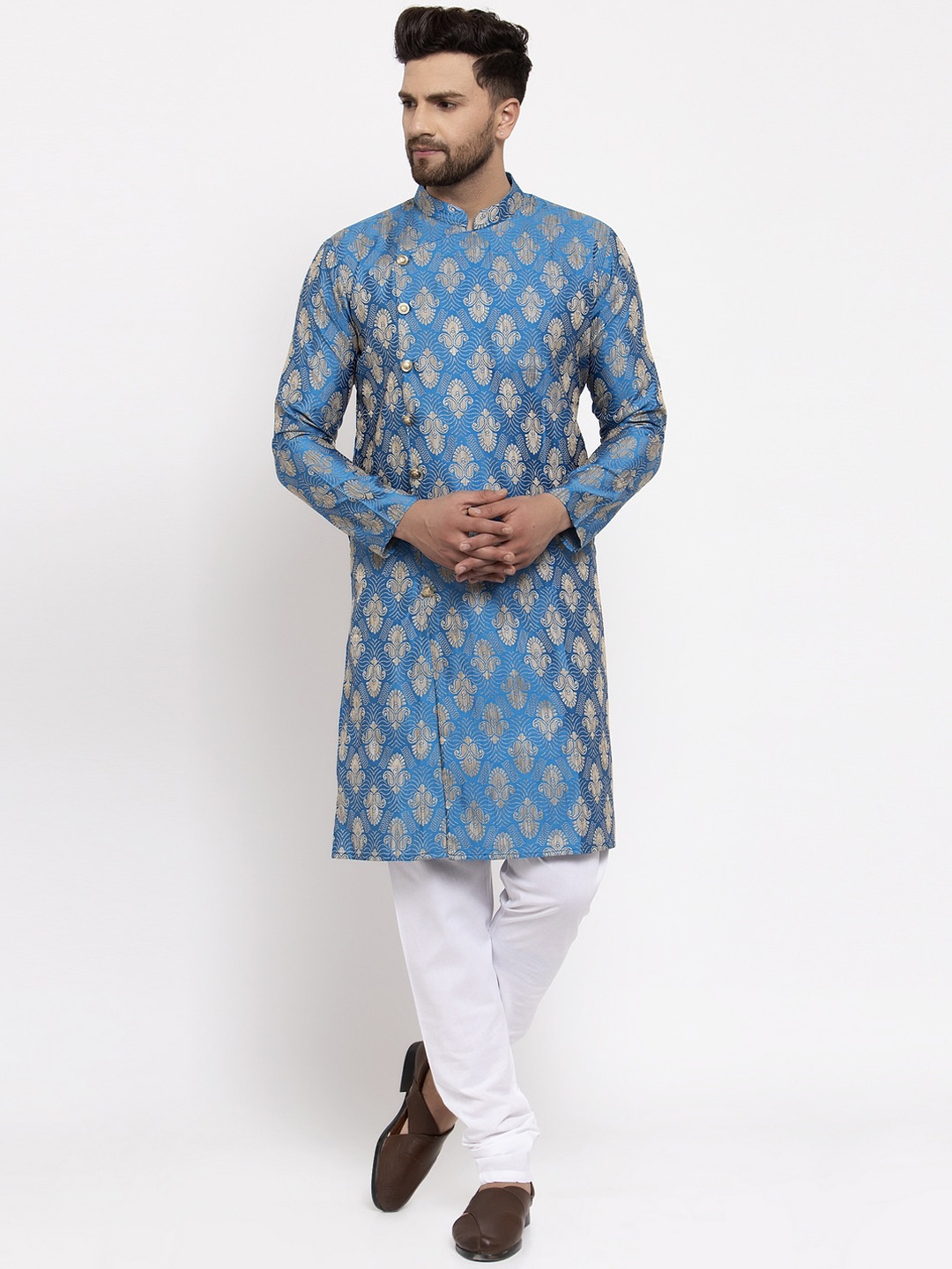 

Jompers Men Blue & Gold-Coloured Printed Kurta with Churidar