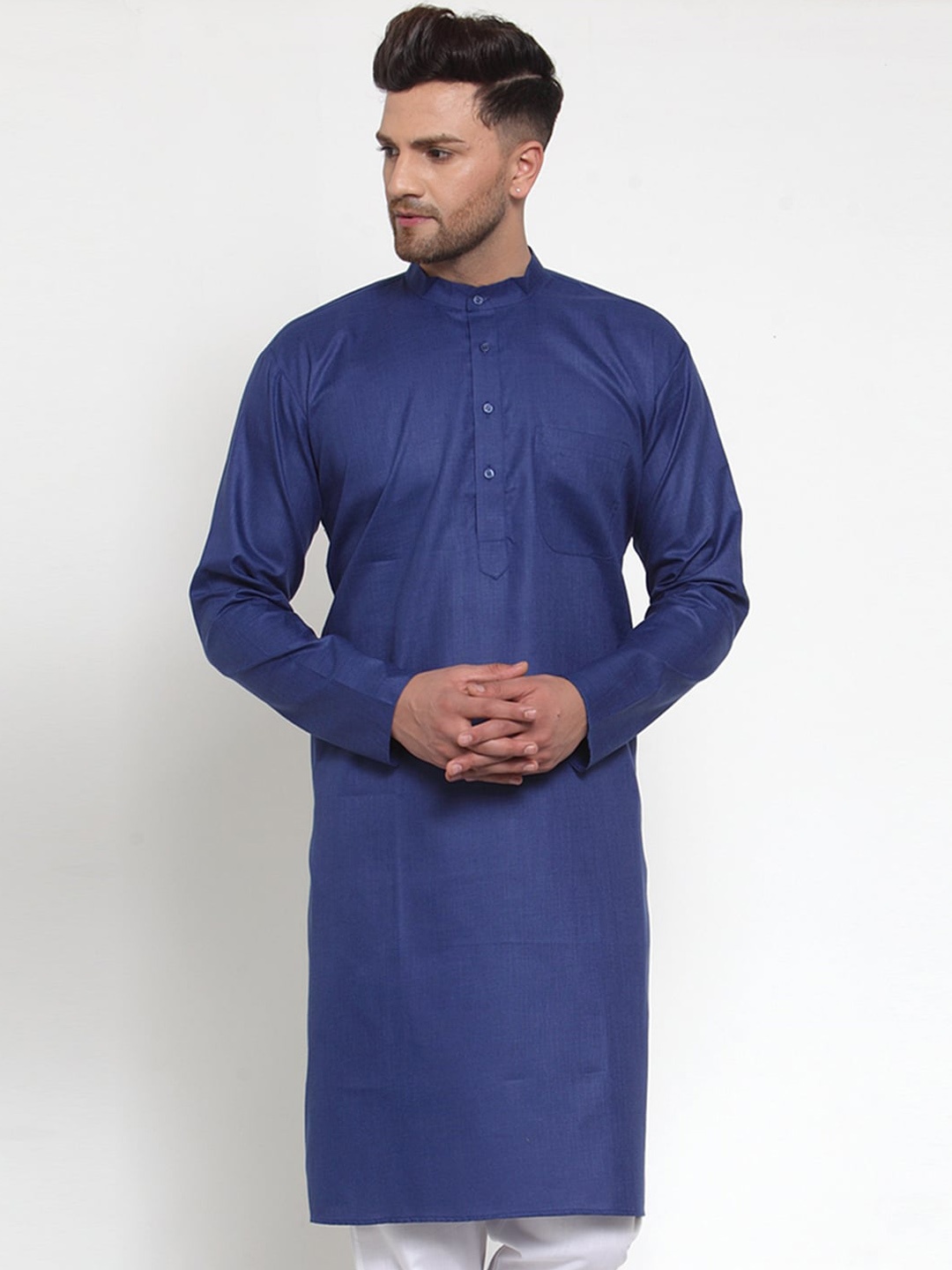 Jompers Men Navy Blue Solid Straight Kurta