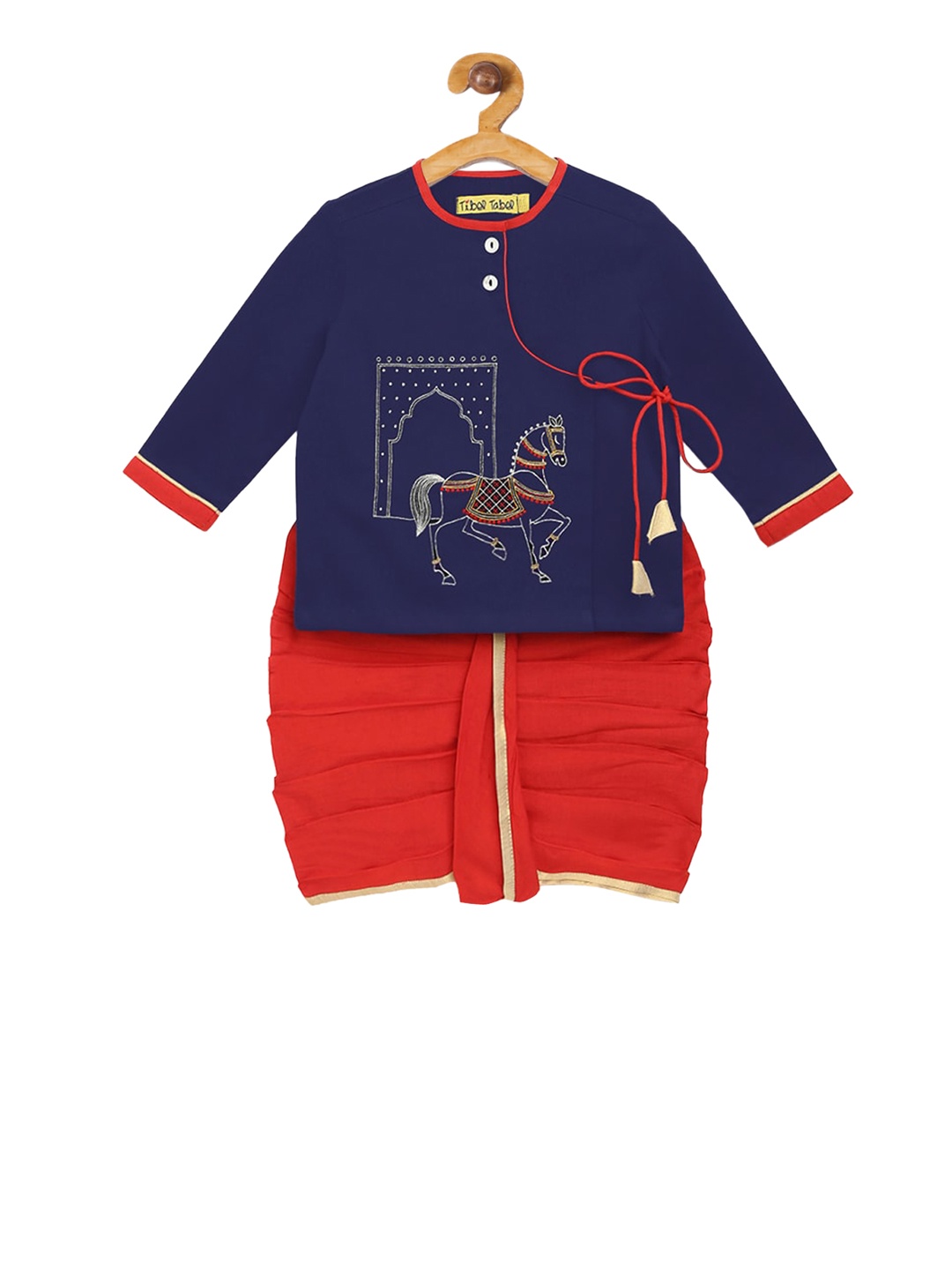 

Tiber Taber Boys Blue & Red Printed Kurta with Dhoti Pants