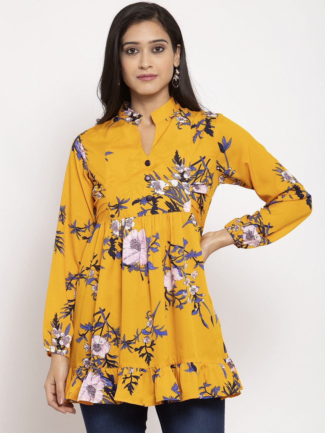 

Karmic Vision Women Yellow Yellow Printed Empire Top