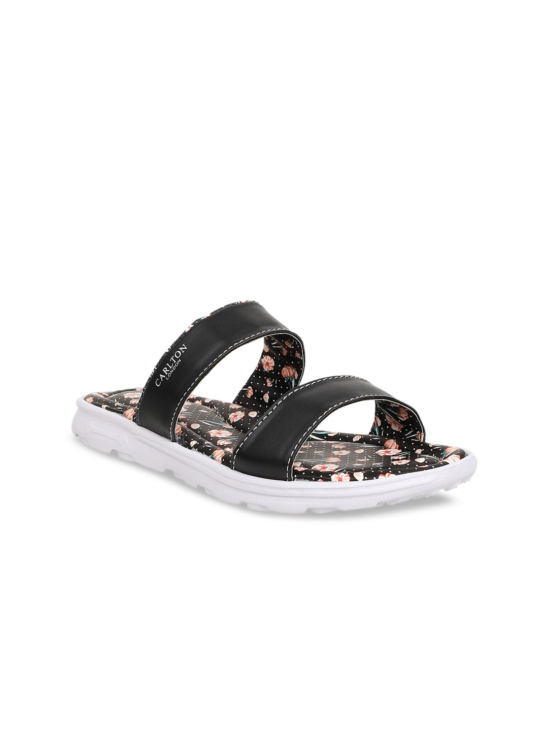 

Carlton London sports Women Black & Peach-Coloured Printed Slip-On