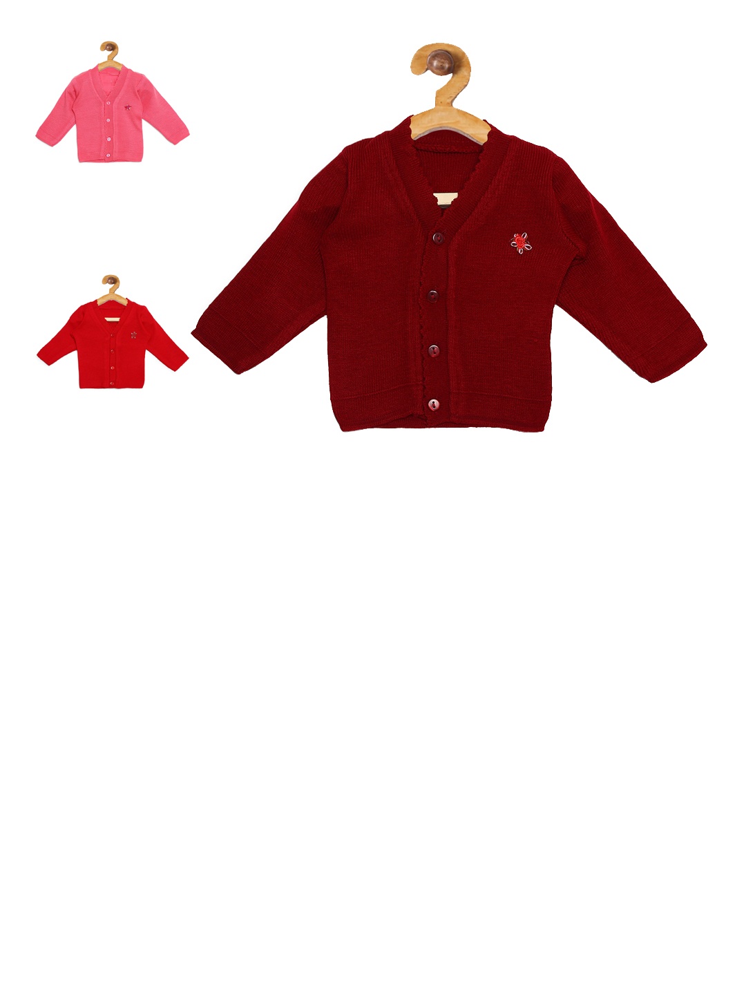 

FABNEST Infant Kids Pack of 3 Solid Sustainable Acrylic Cardigan, Maroon