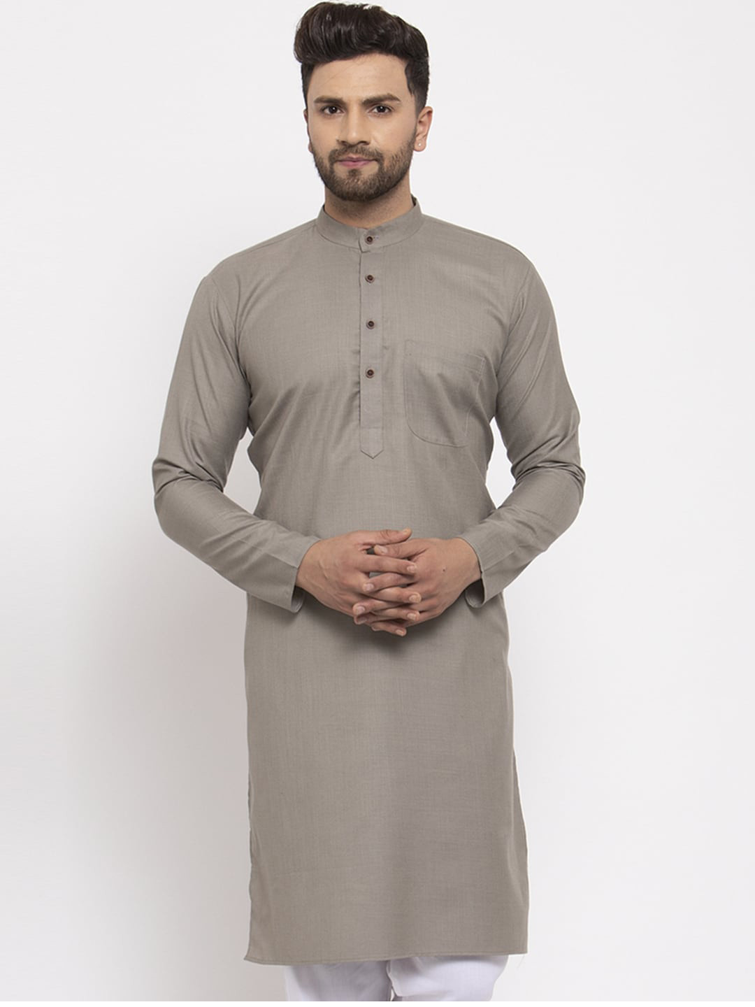 

Jompers Men Grey Solid Pure Cotton Straight Kurta