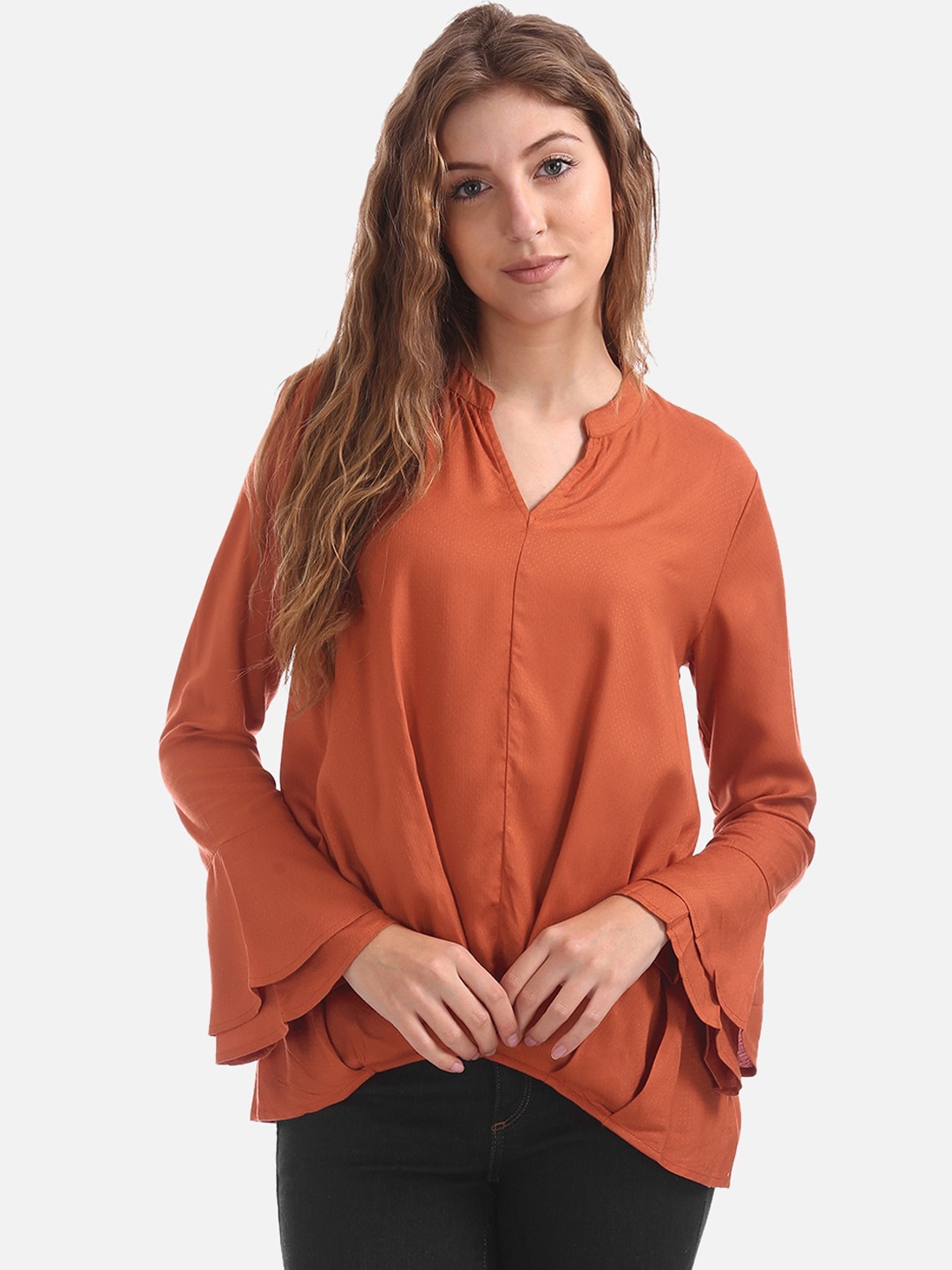 

Cherokee Women Rust Red Solid Top