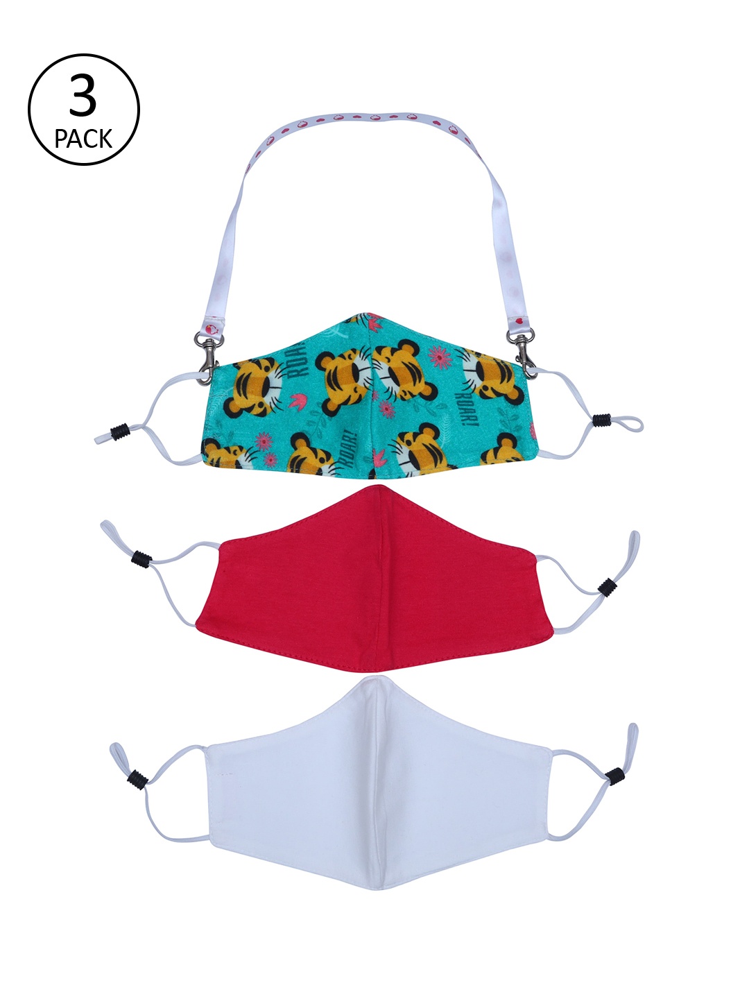 

DChica Girls Pack Of 3 Assorted 2-Ply Reusable Adjustable Cloth Masks With Detachable Hook Lanyard