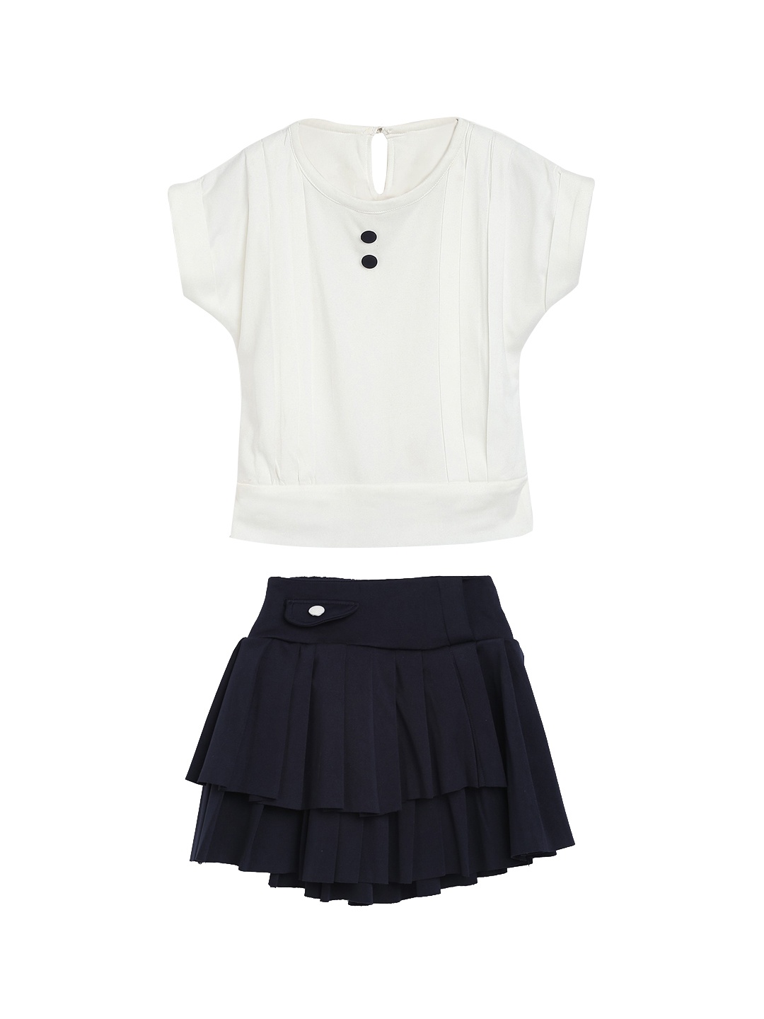 

ADIVA Girls Navy Blue & White Solid Top & Skirt Set