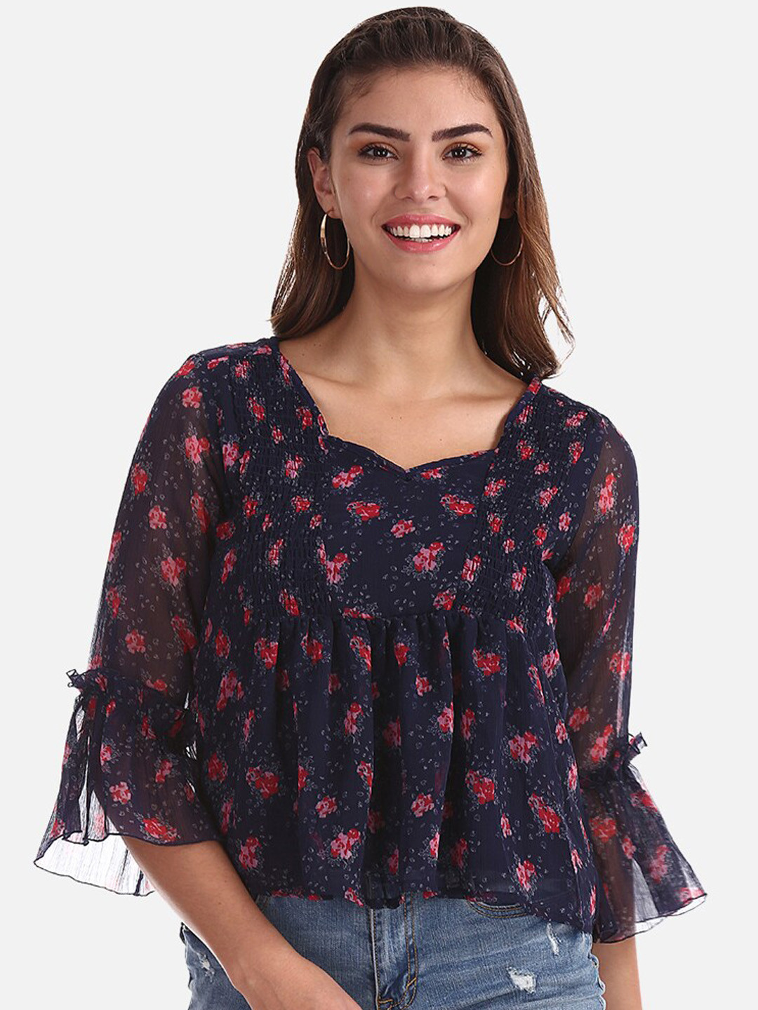 

Cherokee Women Navy Blue Printed Top