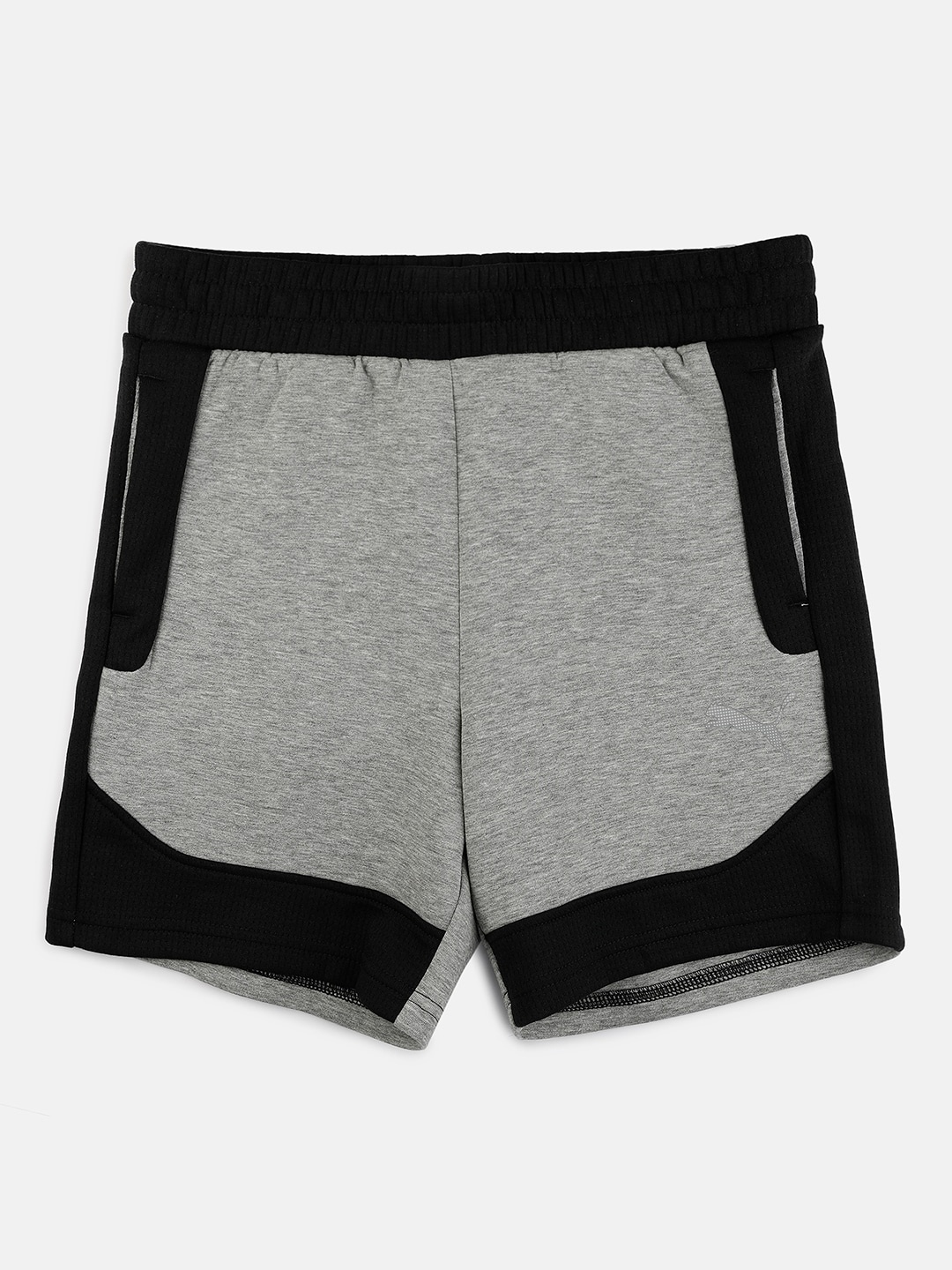 

Puma Boys Grey Melange & Black Colourblocked Regular Fit Regular Shorts
