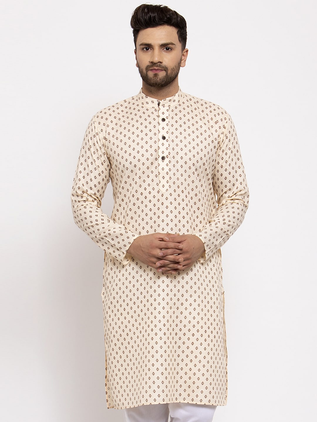 

Jompers Men Cream-Coloured Printed Straight Kurta