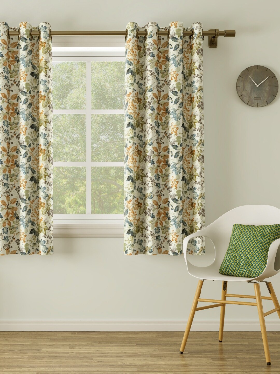 

DDecor Beige & Blue Printed Single Curtain