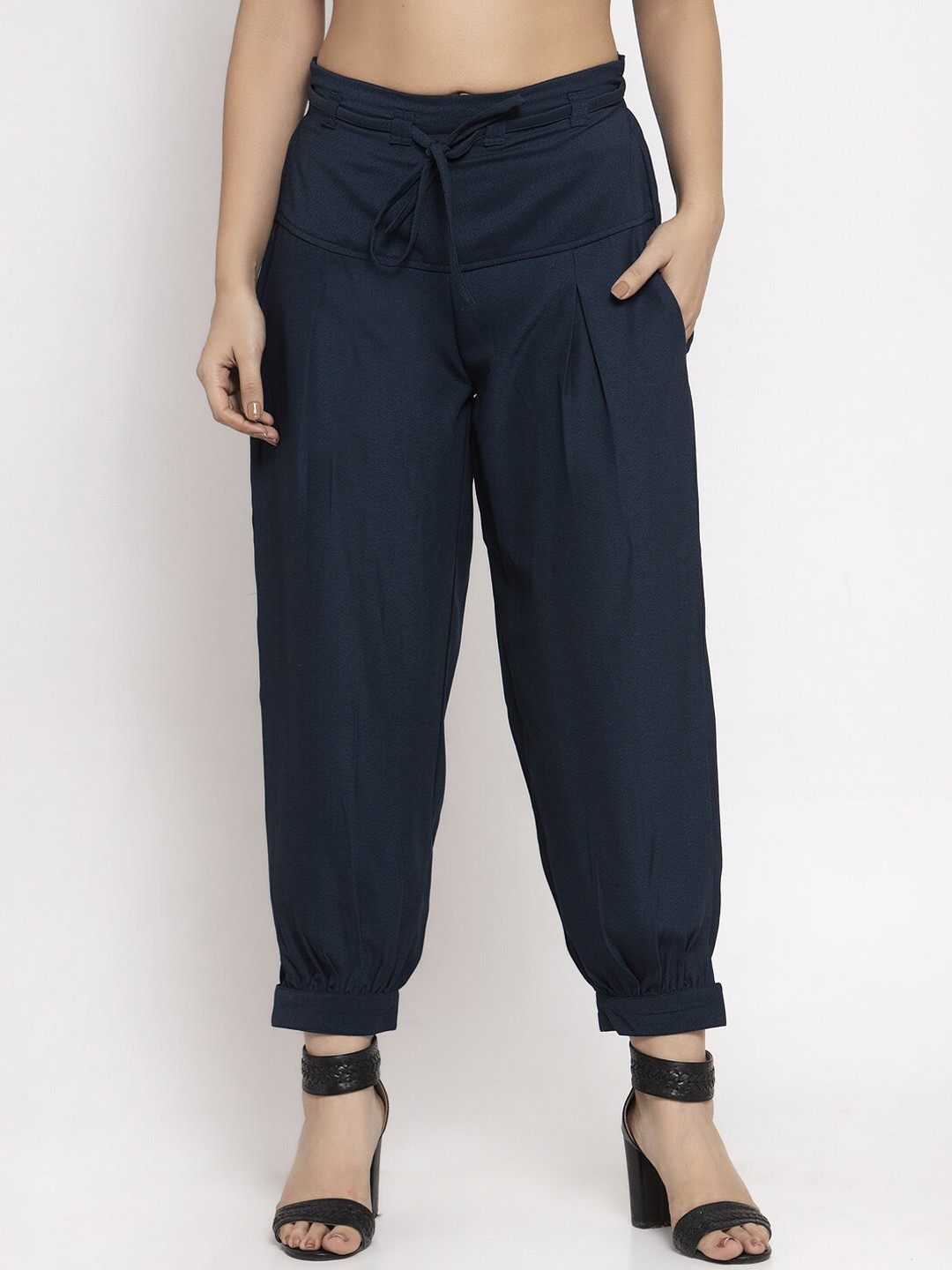 

Ayaany Women Navy Blue Solid Harem Pants