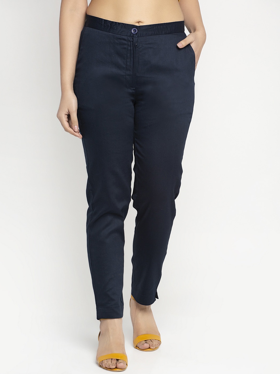 

Ayaany Women Navy Blue Regular Fit Solid Regular Trousers